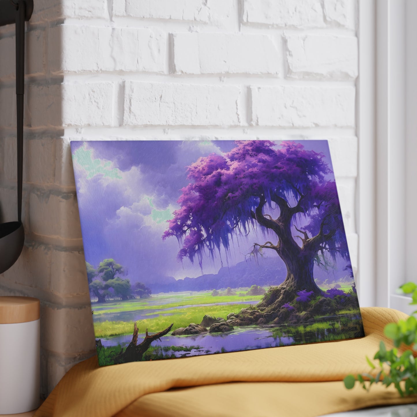 Purple Fantasy Tree Glass Cutting Board — Decorative Kitchen Glass Chopping Board