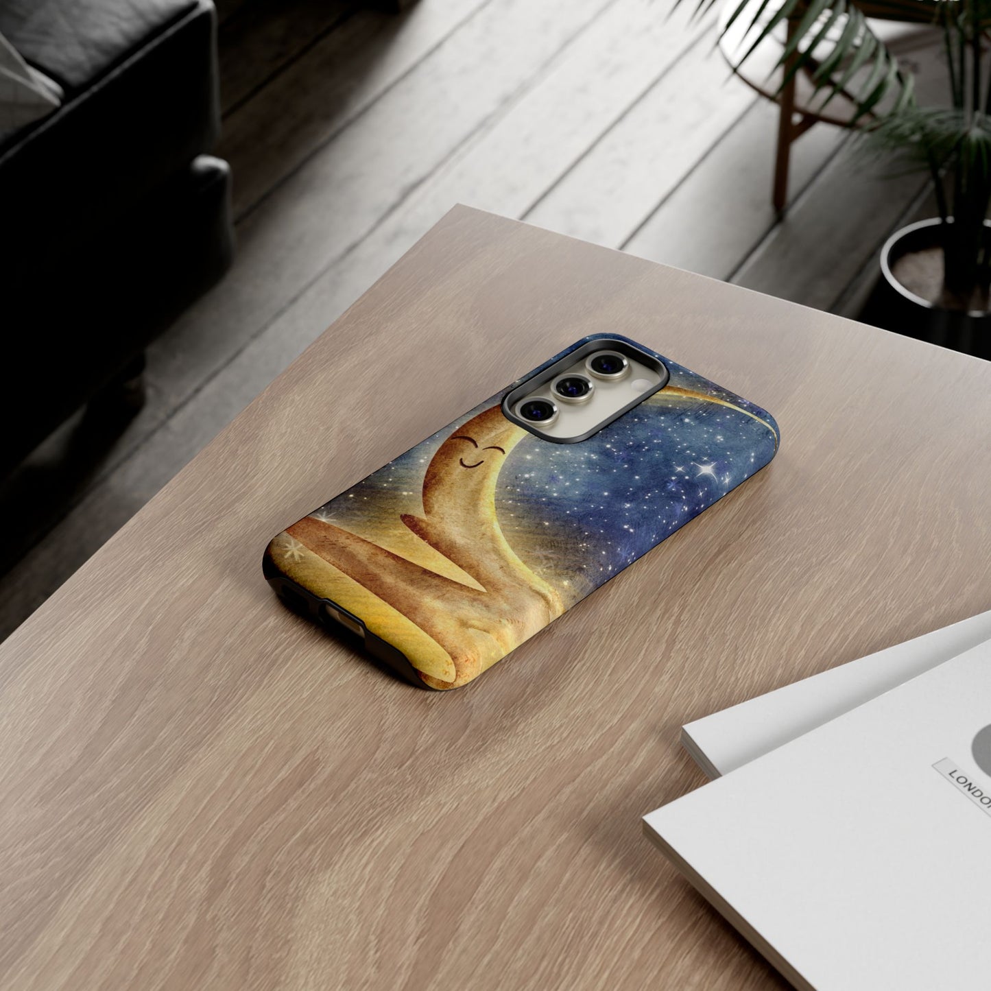 Moonlit Smile Phone Case — Starry Night Crescent Moon iPhone Cover