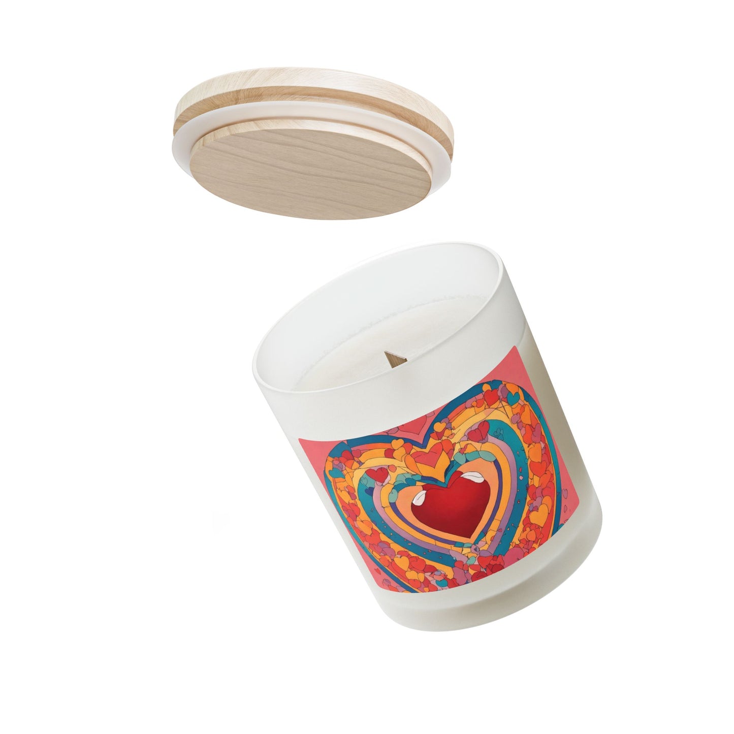 Heart Rainbow Frosted Glass Candle — 11oz Valentine Love Scented Candle