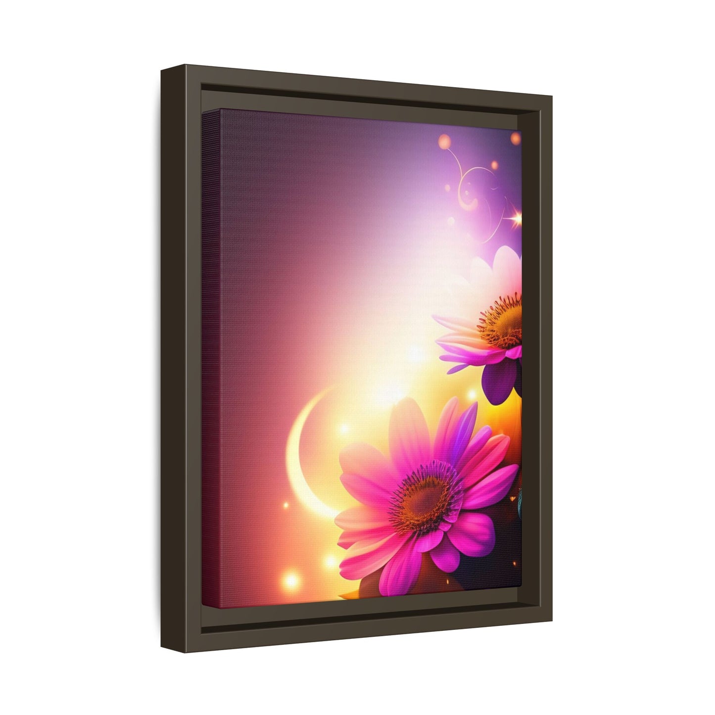 Framed Floral Canvas Art — Pink Daisies Sunset Wall Print