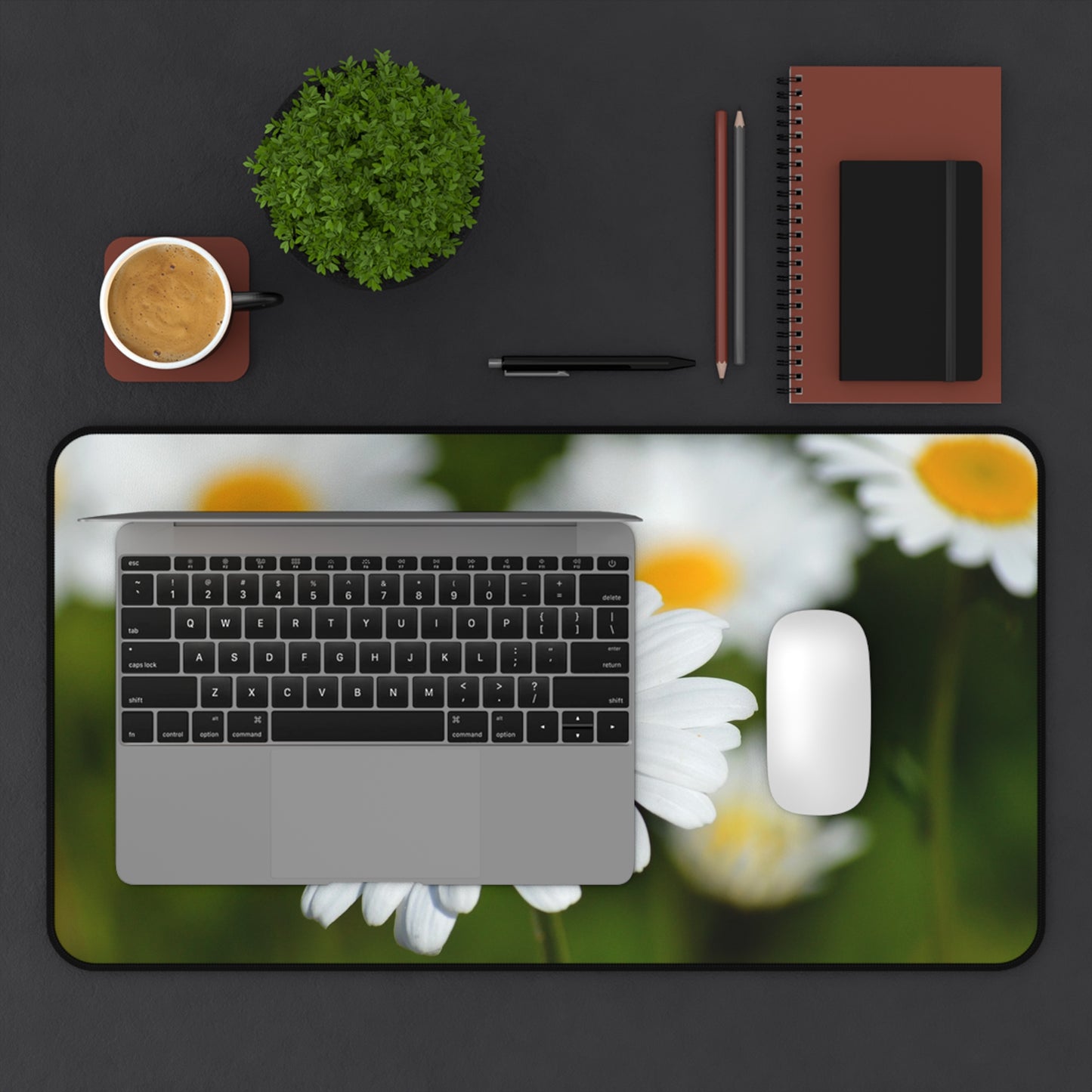 Daisy Field Desk Mat — Floral Mouse Pad Surface for Home Office