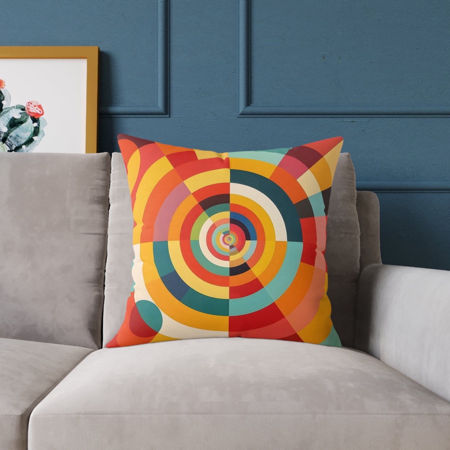 Retro Geometric Throw Pillow — Colorful Target Circle Design