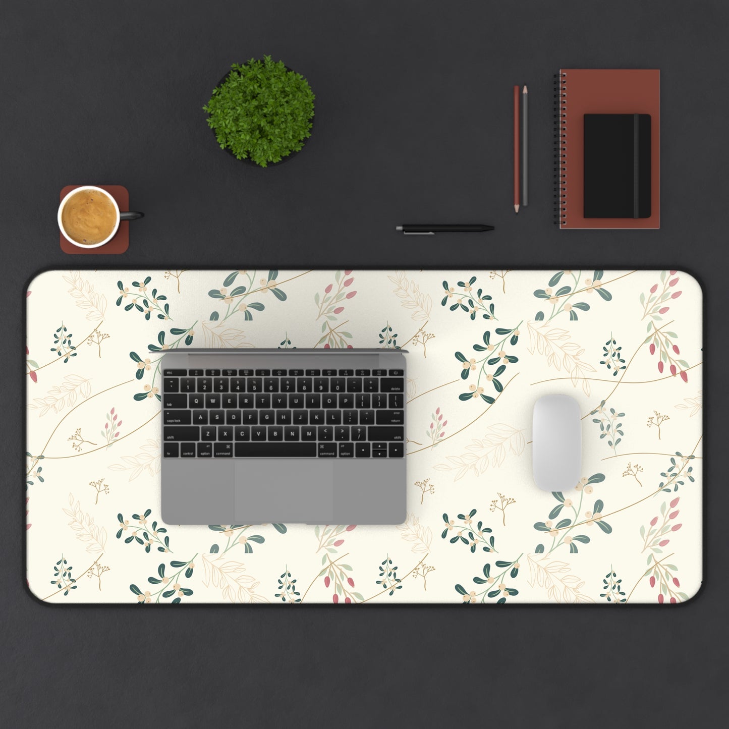 Floral Vine Desk Mat — Cream Botanical Mouse Pad for Home Office