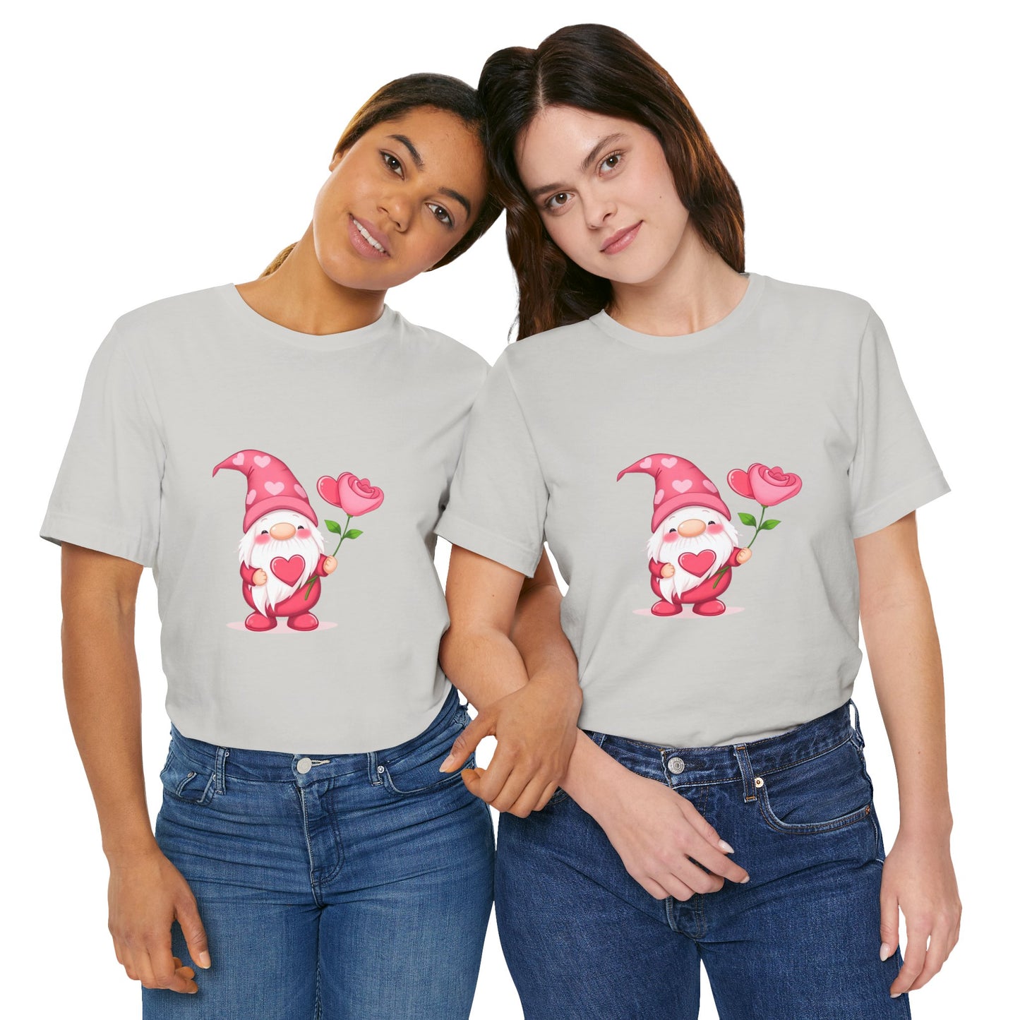 Valentine Gnome T‑Shirt — Cute Pink Gnome Holding Rose Tee