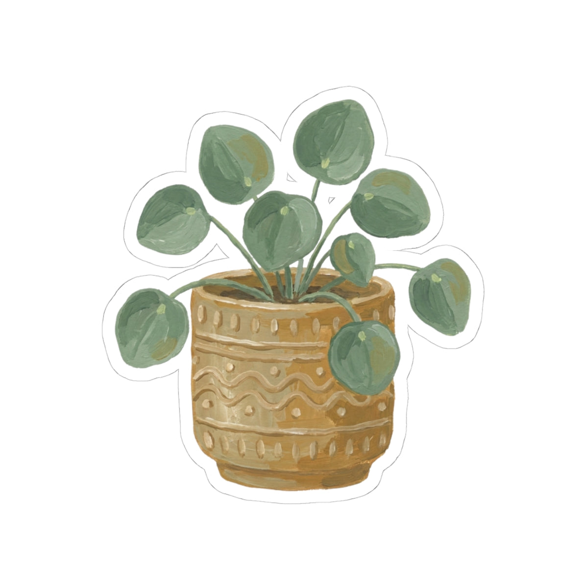 Pilea Plant Sticker — Watercolor Potted Greenery Kiss-Cut Sticker