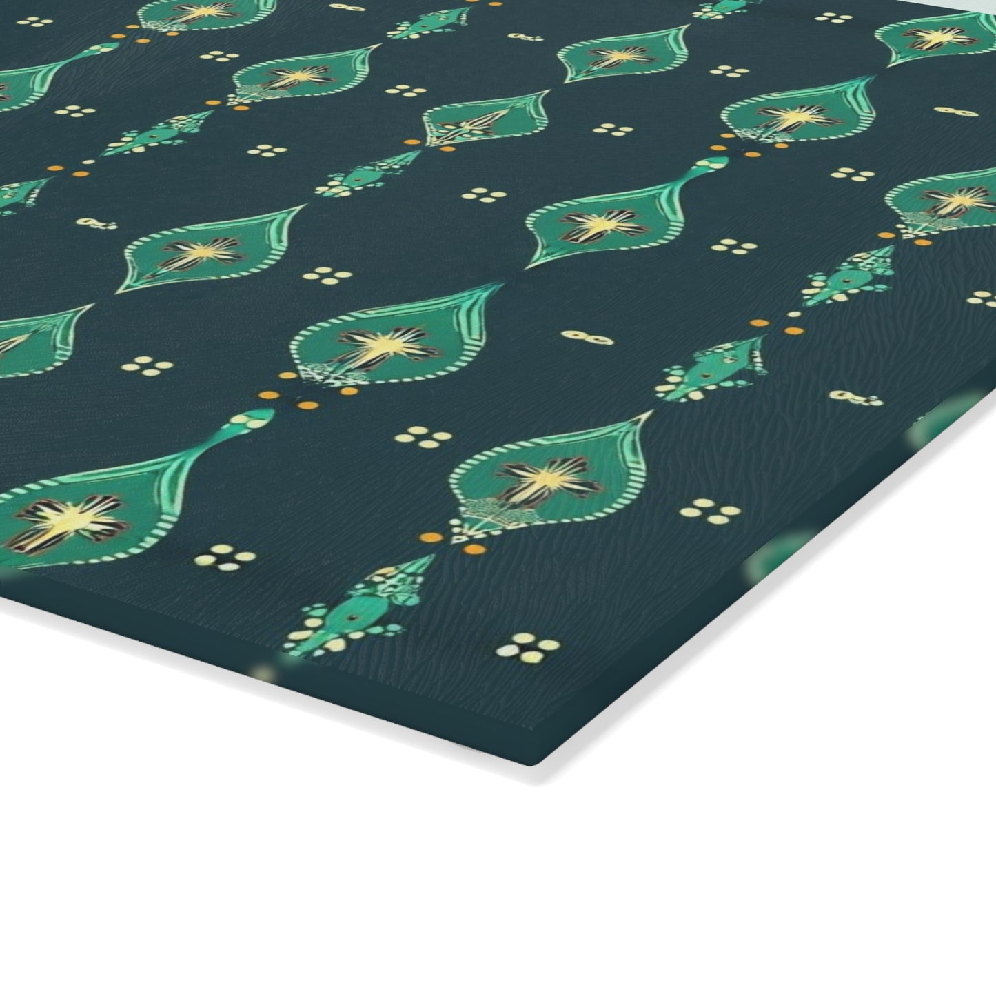Teal Retro Geometric Glass Cutting Board