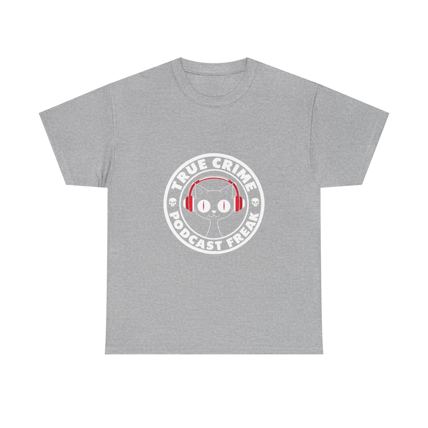 True Crime Podcast Tee — Cat with Headphones Logo