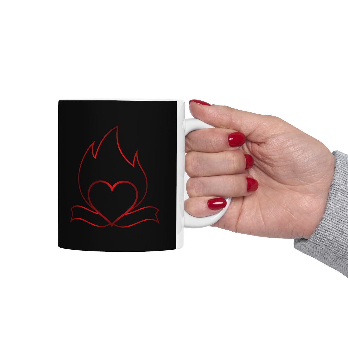 Black Cat Outline Ceramic Mug – Minimal Red Cat Design, 11oz & 15oz