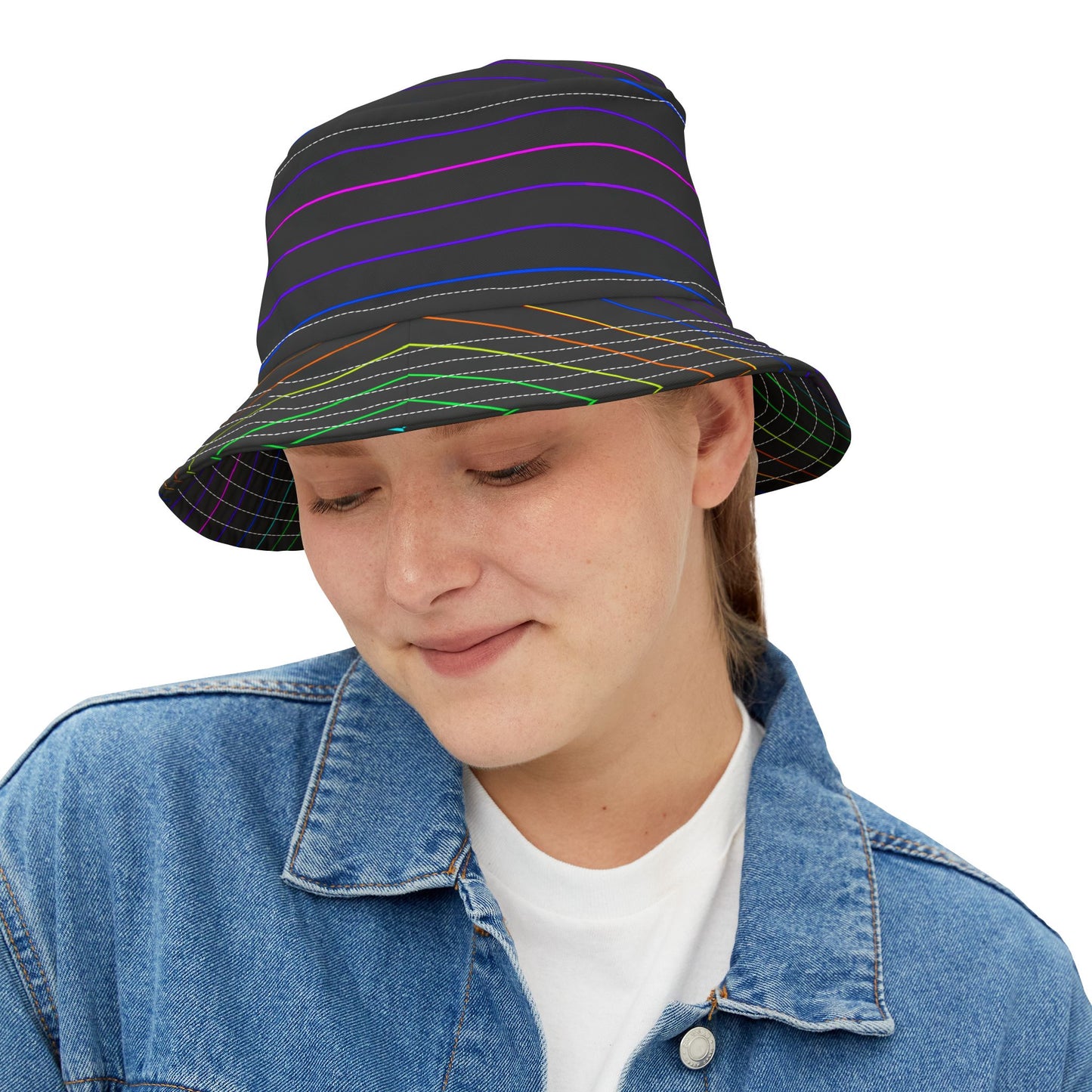 Neon Stripe Bucket Hat — Rainbow Lines Pattern AOP