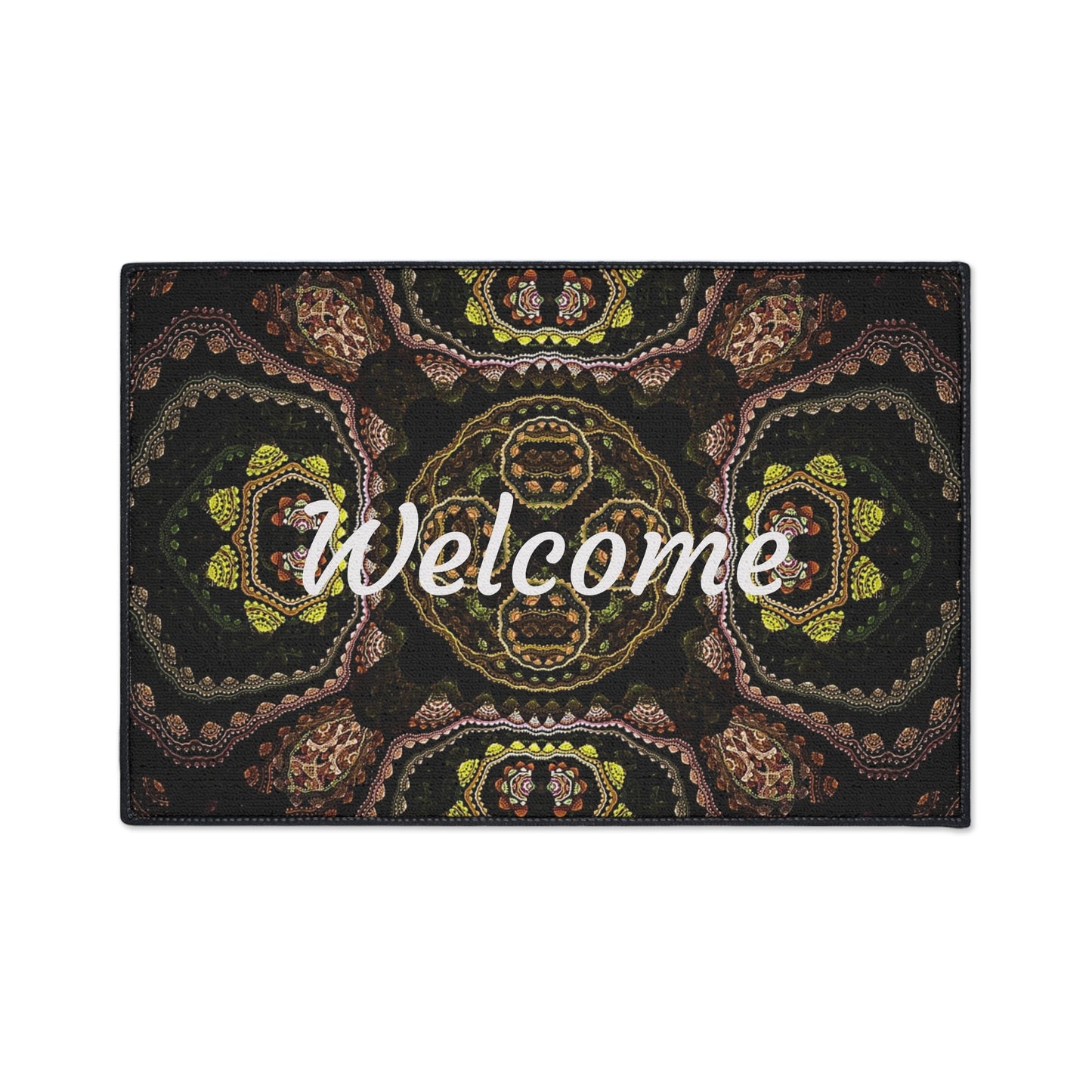 Welcome Heavy Duty Floor Mat — Boho Kaleidoscope Entrance Rug for Home & Office