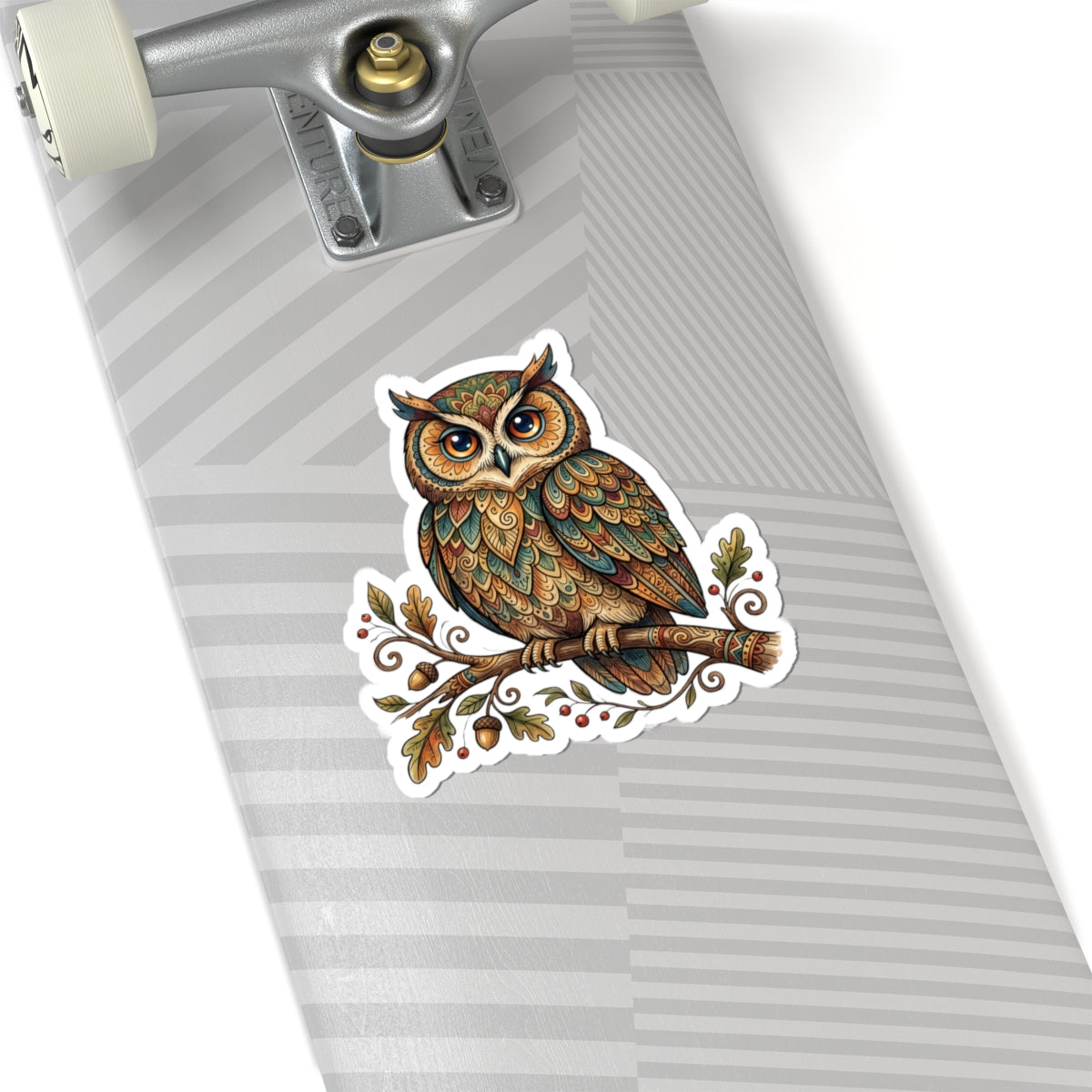 Owl Kiss-Cut Sticker — Detailed Boho Forest Owl on Branch (Laptop, Journal, Water Bottle Decal)