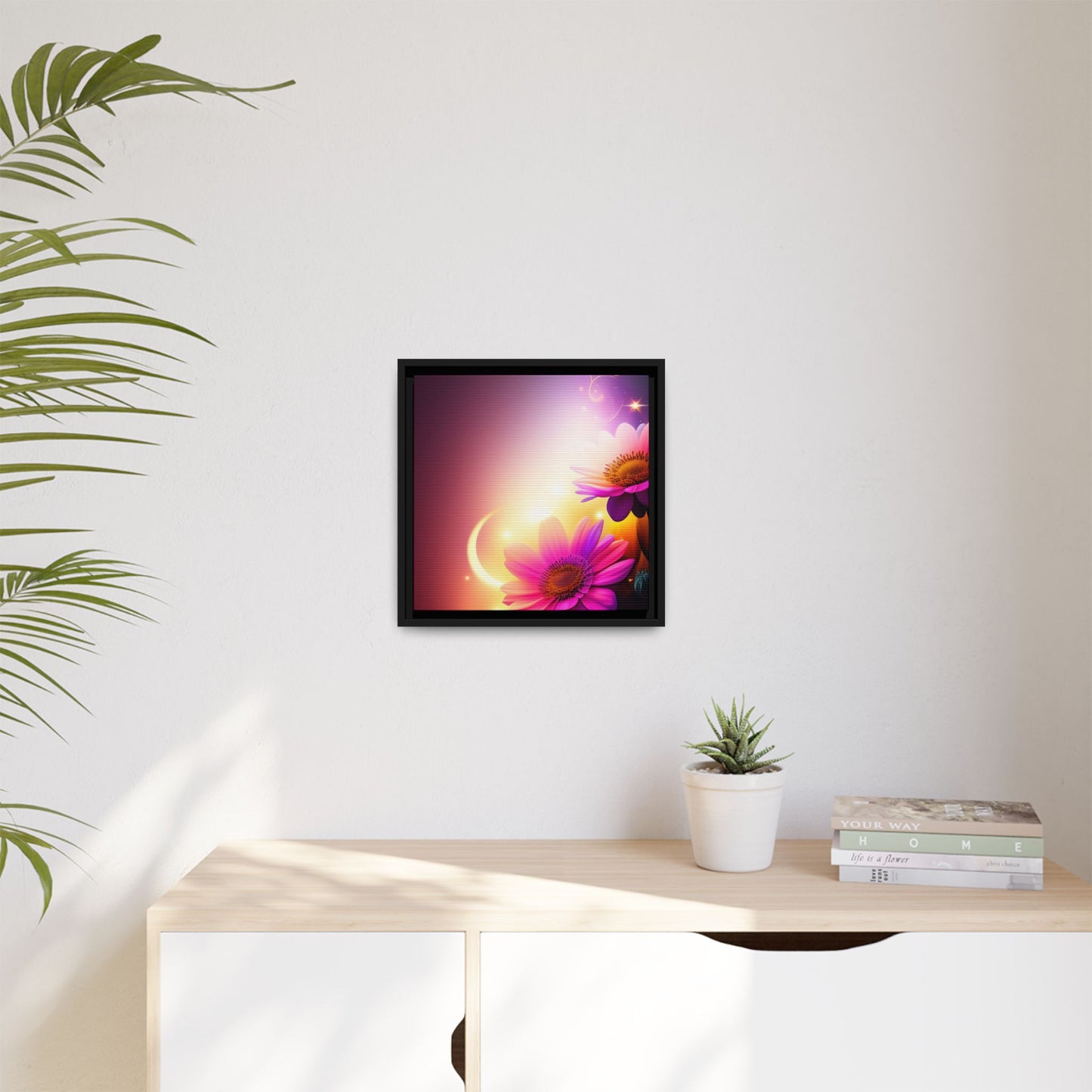 Framed Floral Canvas Art — Pink Daisies Sunset Wall Print