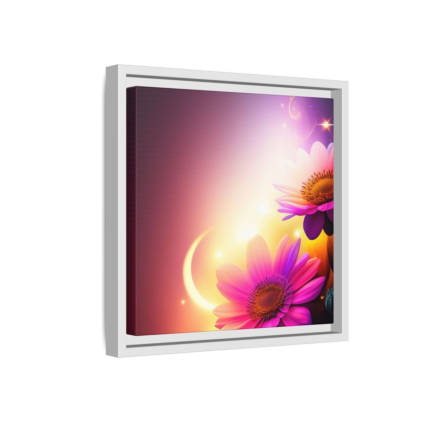 Framed Floral Canvas Art — Pink Daisies Sunset Wall Print