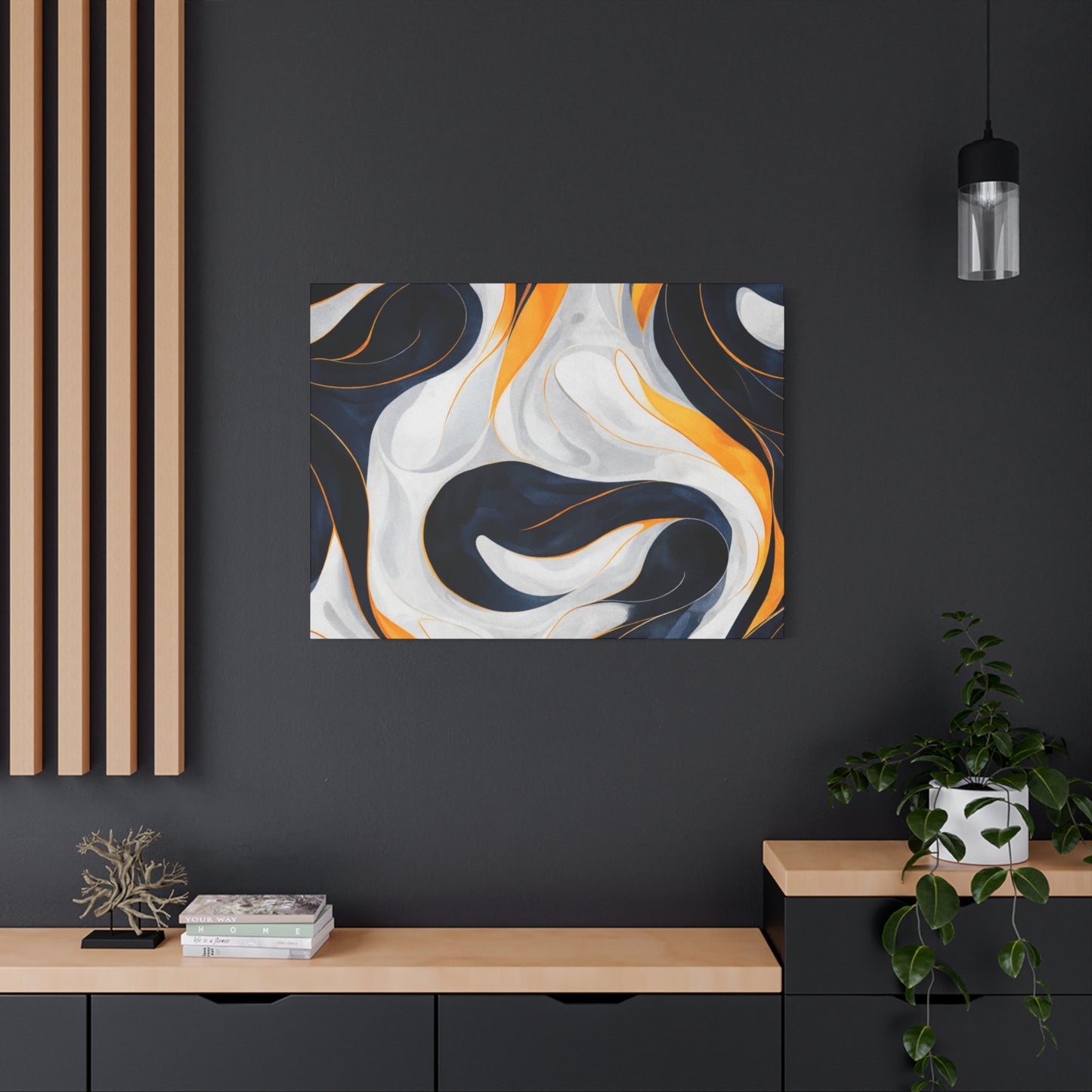 Abstract Navy & Gold Swirl Matte Canvas Wall Art