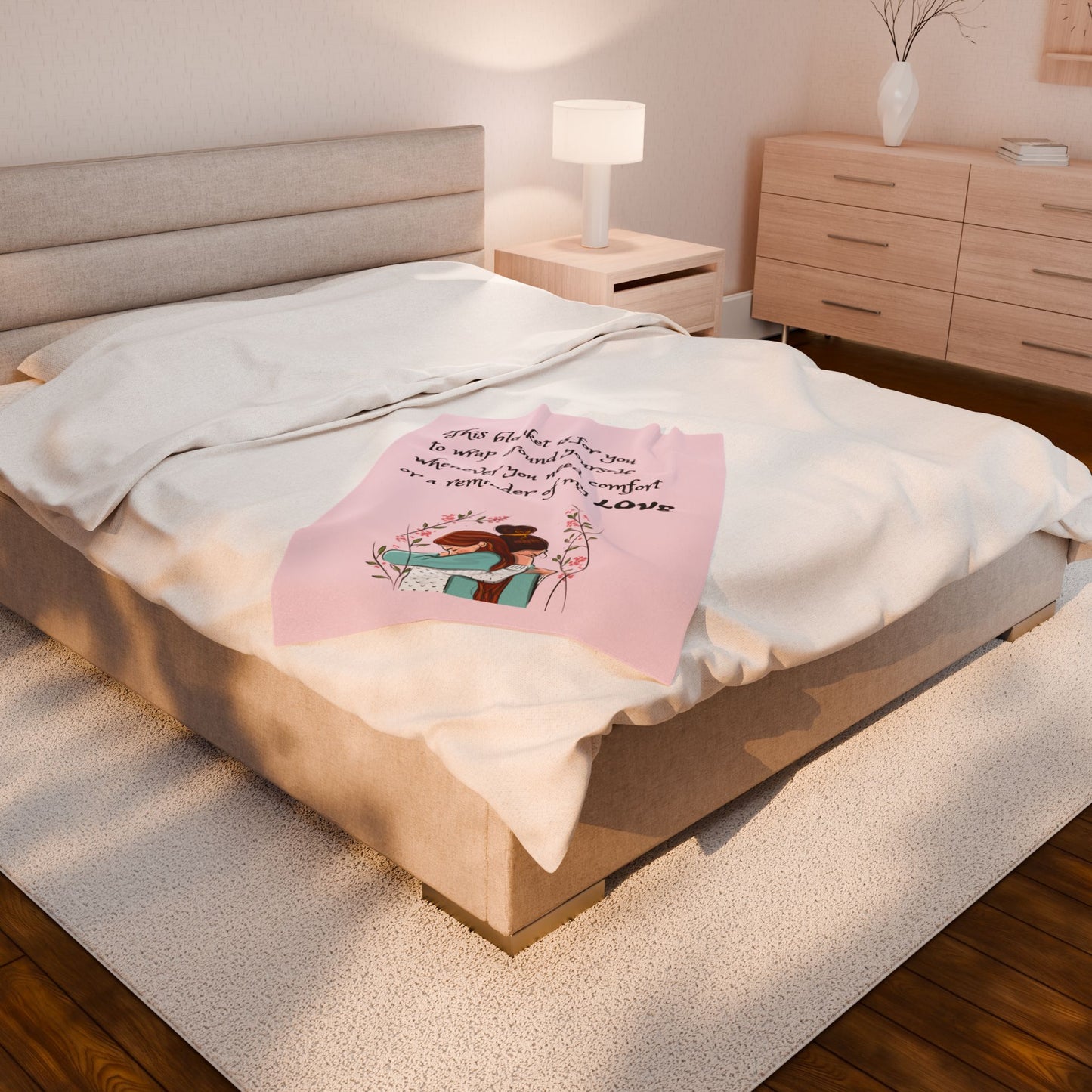 Velveteen Plush Blanket – "This blanket is for you to wrap around yourself" Comfort Throw (Hug Illustration)