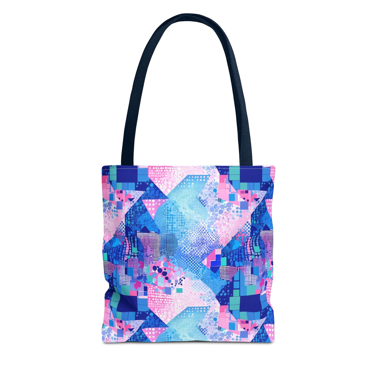 Abstract Blue Pink Geometric Tote Bag — Colorful Patterned All-Over Print Tote