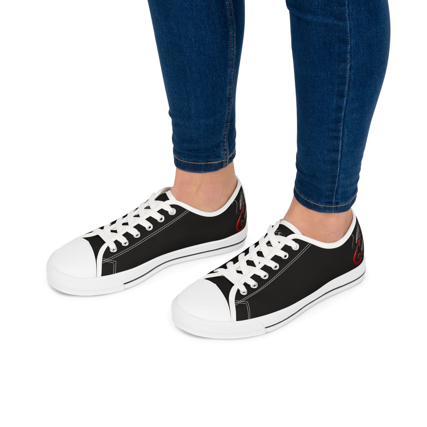 Low Top Sneakers — Black Dragon Wing Accent