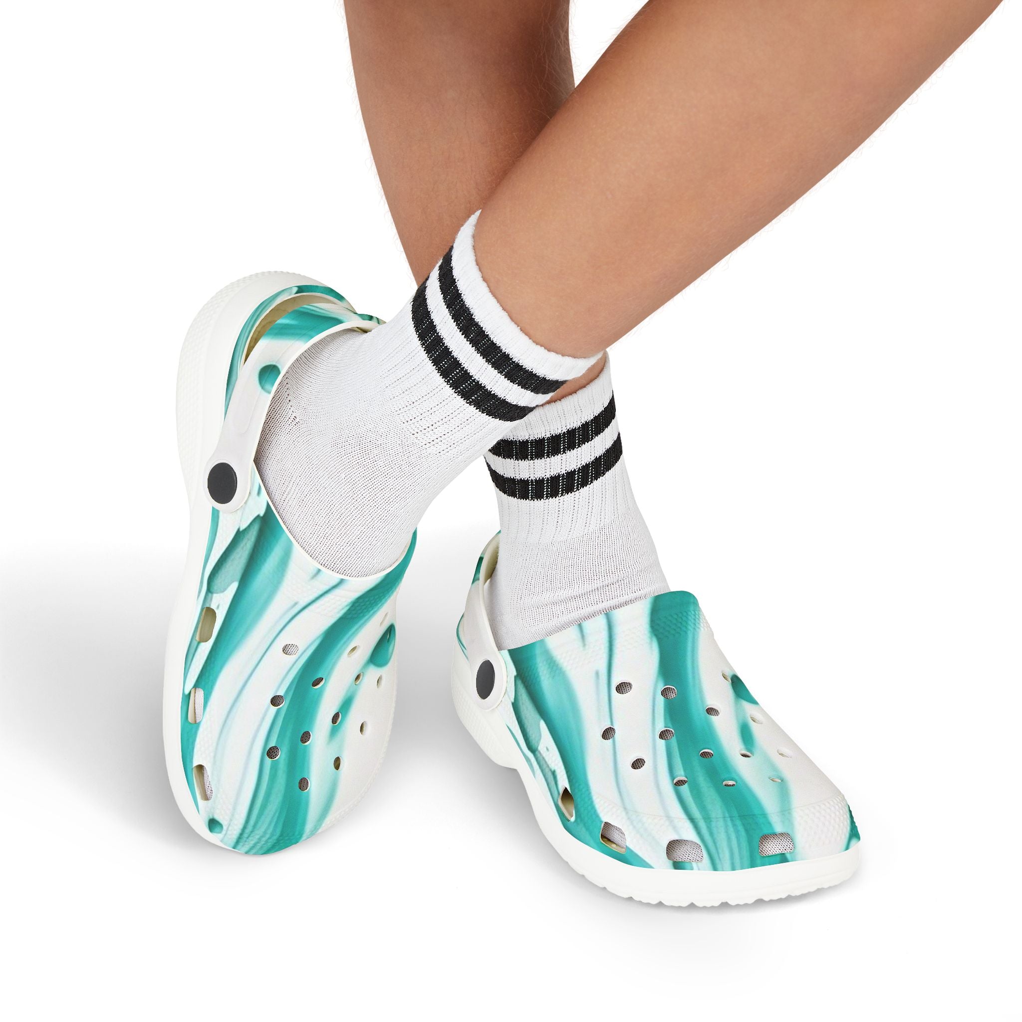 Kids Marble Aqua Foam Clogs — Watercolor Teal Slip-On Sandals