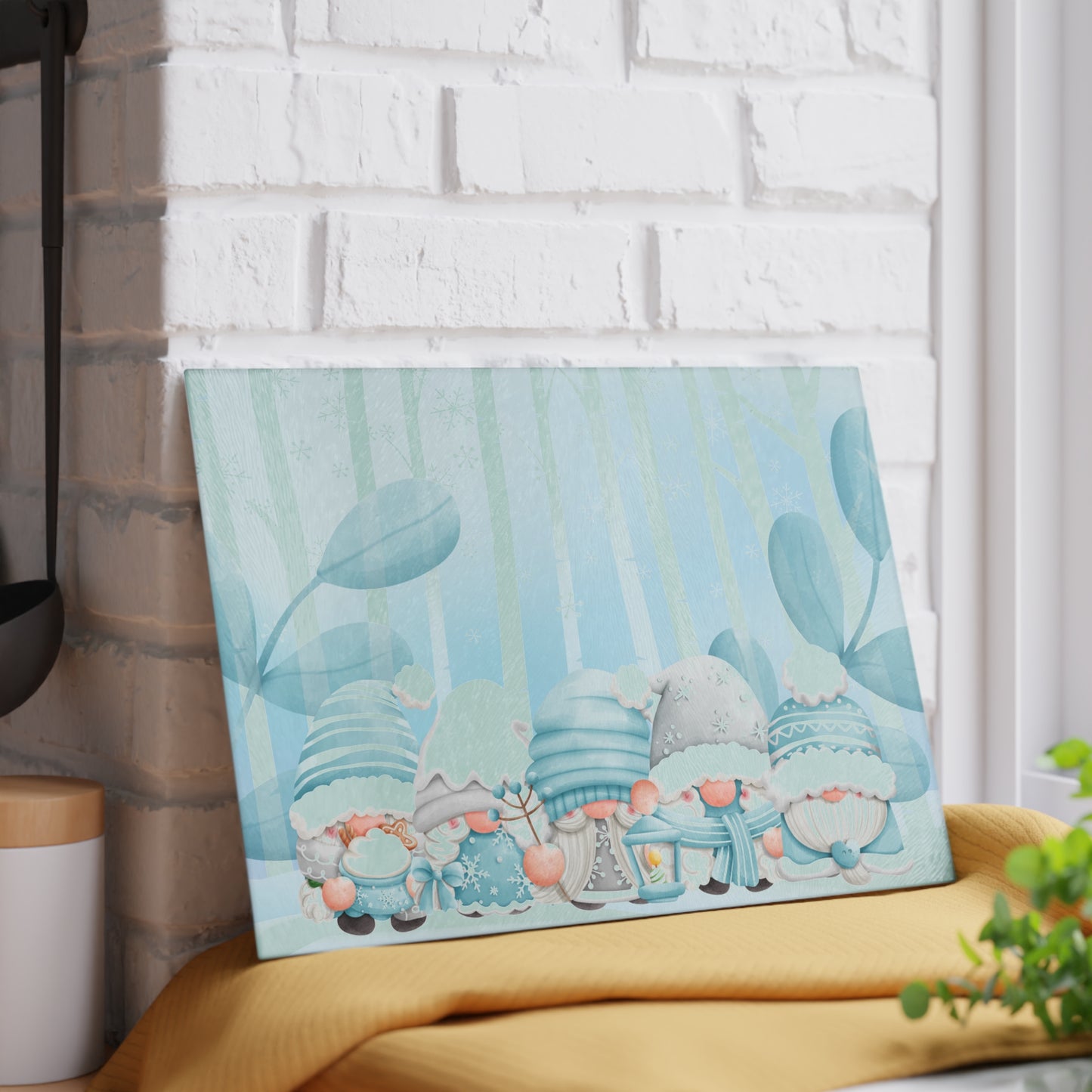 Winter Gnome Glass Cutting Board - Cute Nordic Holiday Kitchen Decor