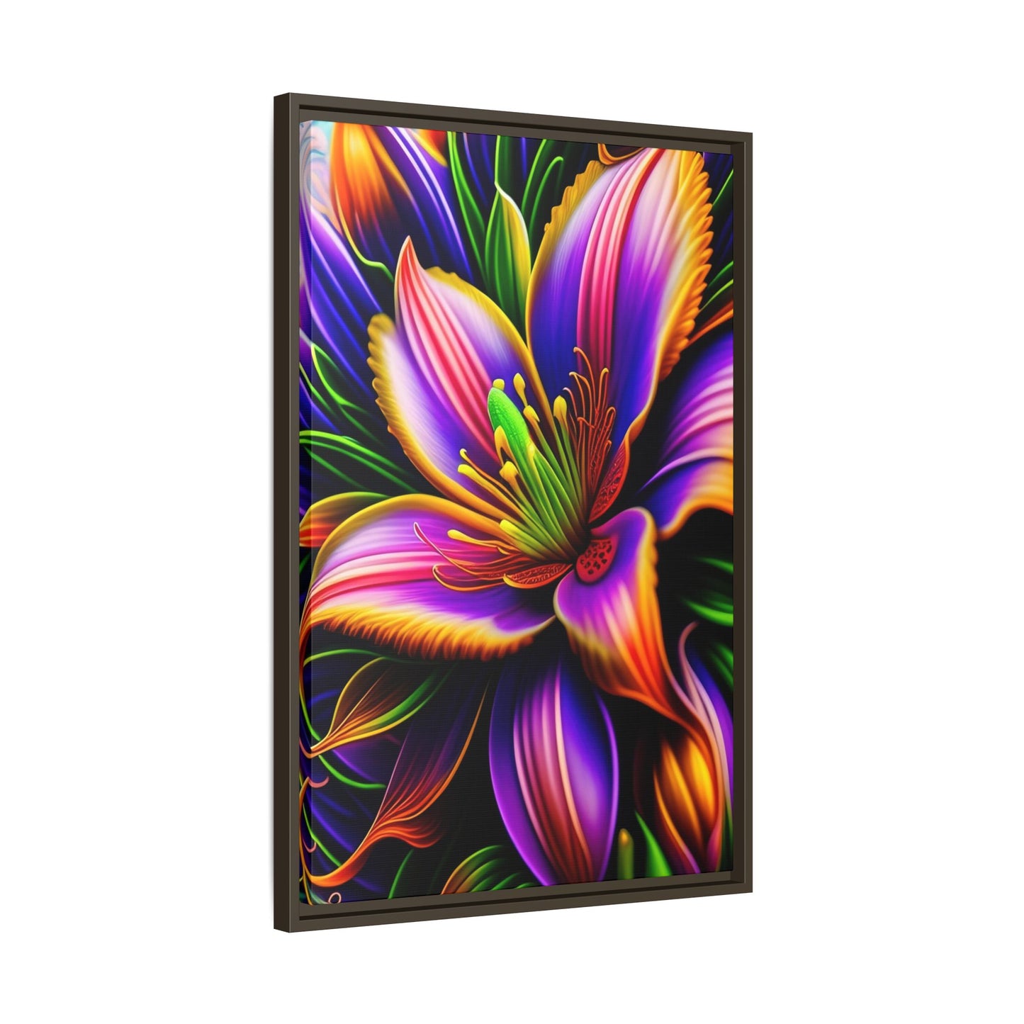 Vibrant Neon Floral Matte Canvas Print — Framed Wall Art
