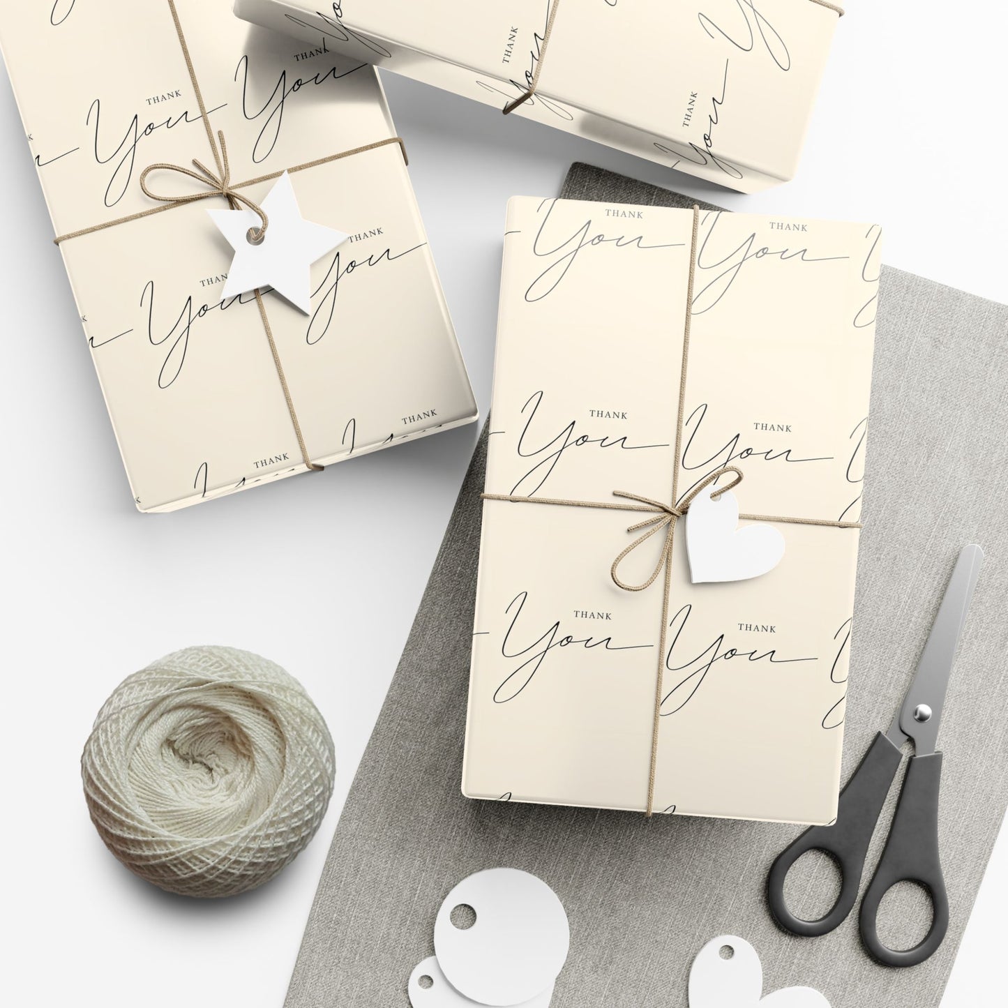 Gift Wrap Paper — "Thank You" Script Pattern, Neutral Cream Wrapping Paper for Gifts & Packaging