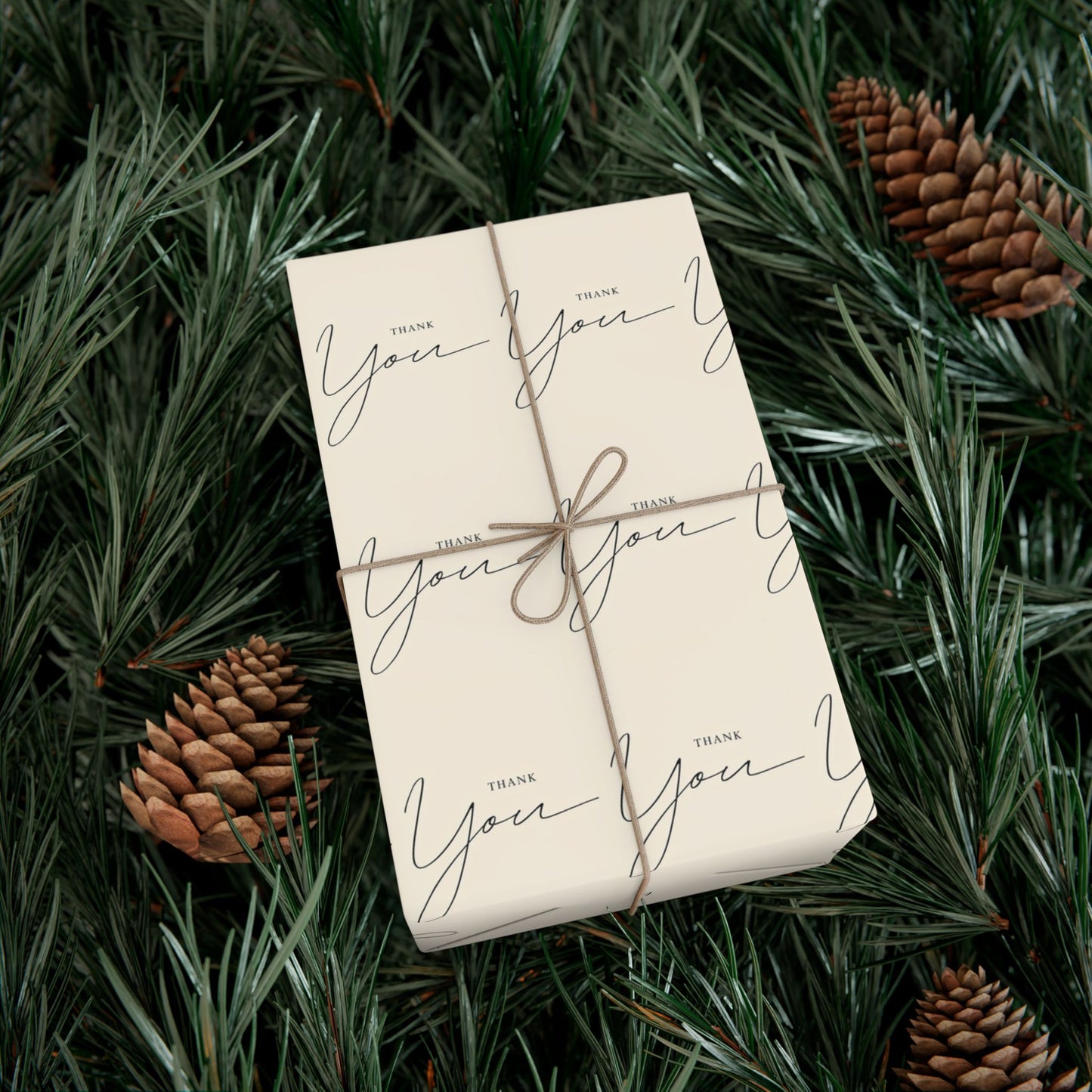 Gift Wrap Paper — "Thank You" Script Pattern, Neutral Cream Wrapping Paper for Gifts & Packaging
