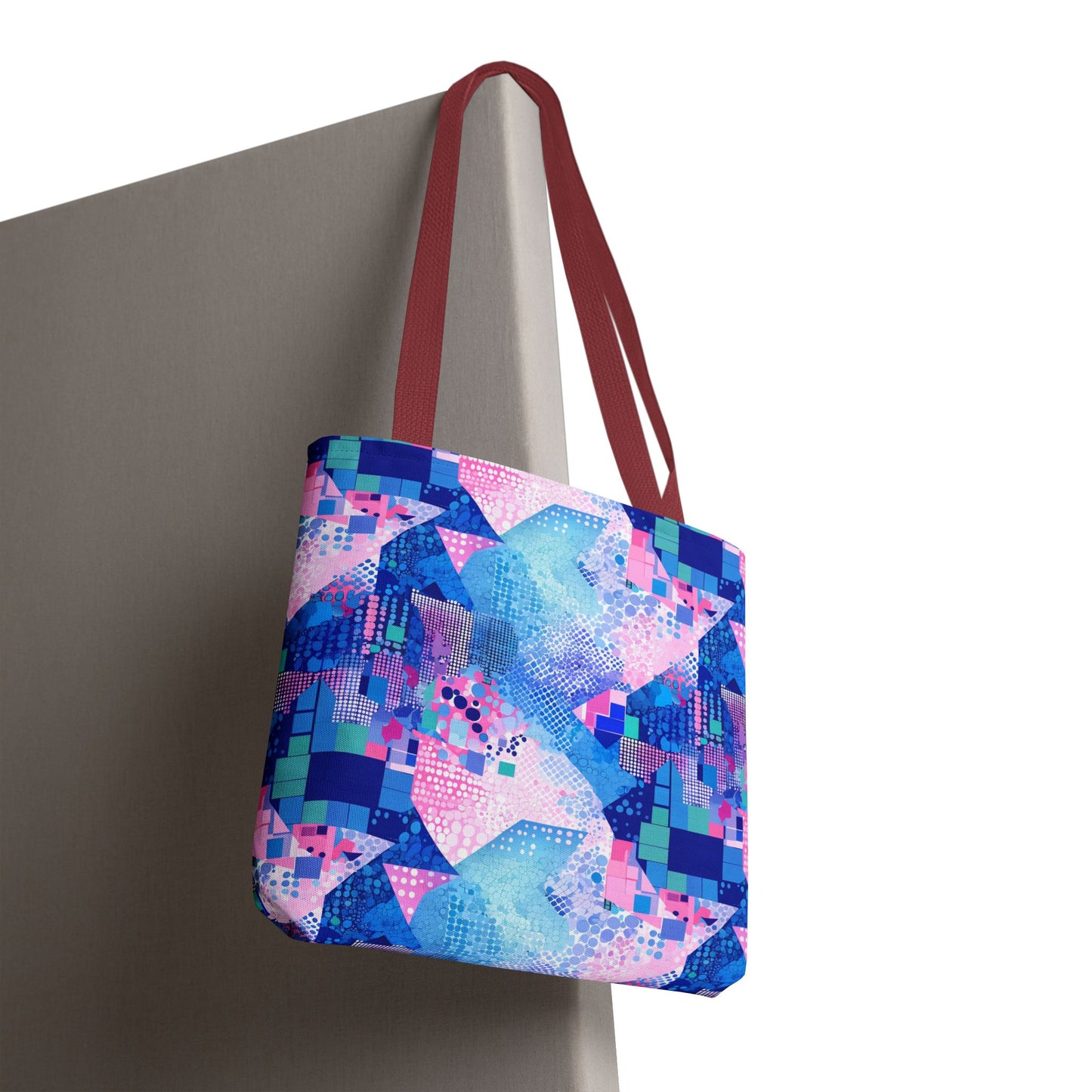 Abstract Blue Pink Geometric Tote Bag — Colorful Patterned All-Over Print Tote
