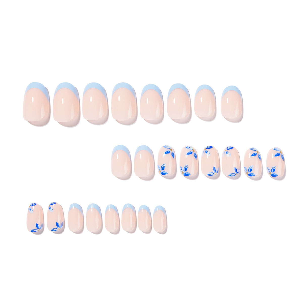 365nails: "Light Blue French Floral Oval" – Hand-painted Press-on Nails – Image 2
