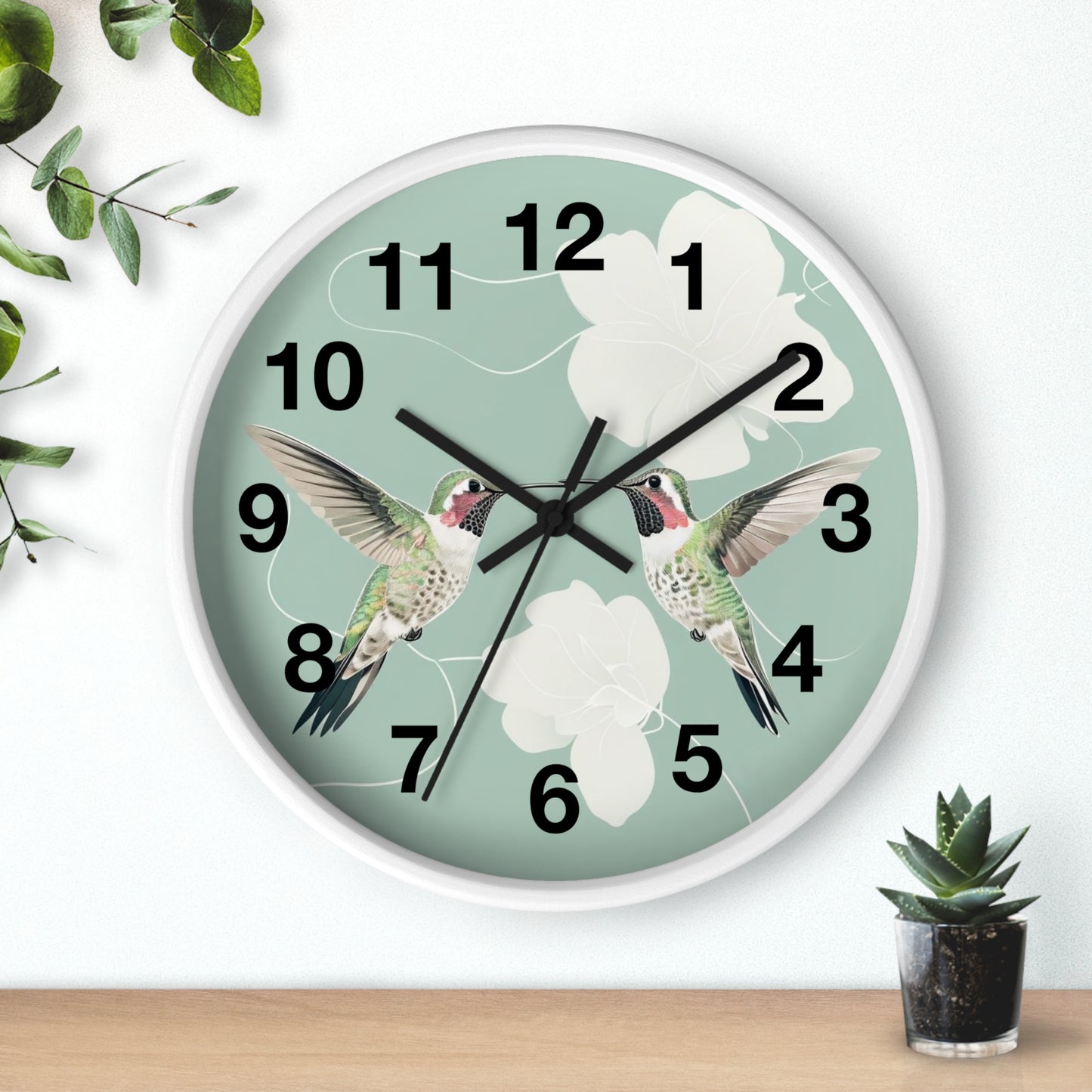 Hummingbird Floral Wall Clock | Mint Bird Clock