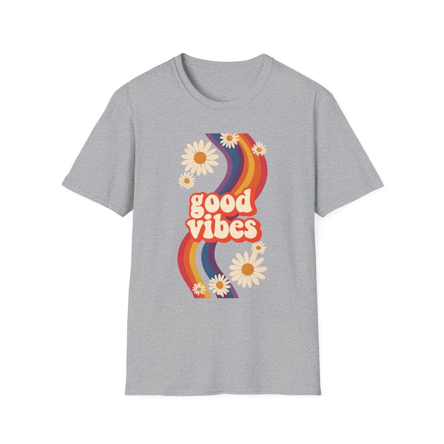 Good Vibes Unisex Softstyle T-Shirt, Retro Sunshine Tee, Positive Energy Shirt, Festival Apparel, Gift for Friends