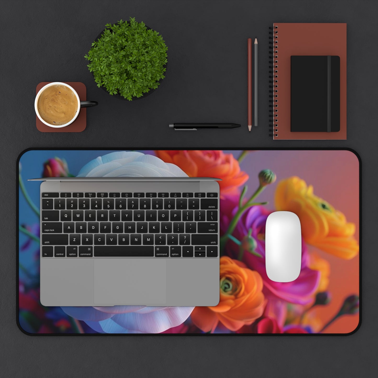 Floral Ranunculus Desk Mat — Vibrant Colorful Blossom Mouse Pad