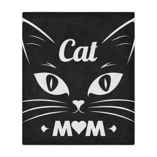 Cat Mom Minky Blanket – Soft Black Cat Face Throw for Pet Lovers