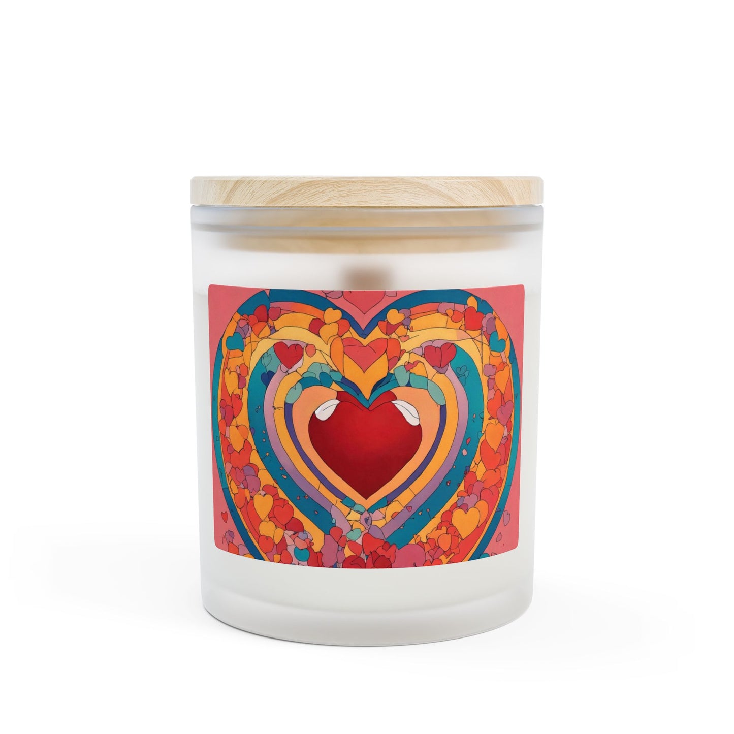 Heart Rainbow Frosted Glass Candle — 11oz Valentine Love Scented Candle
