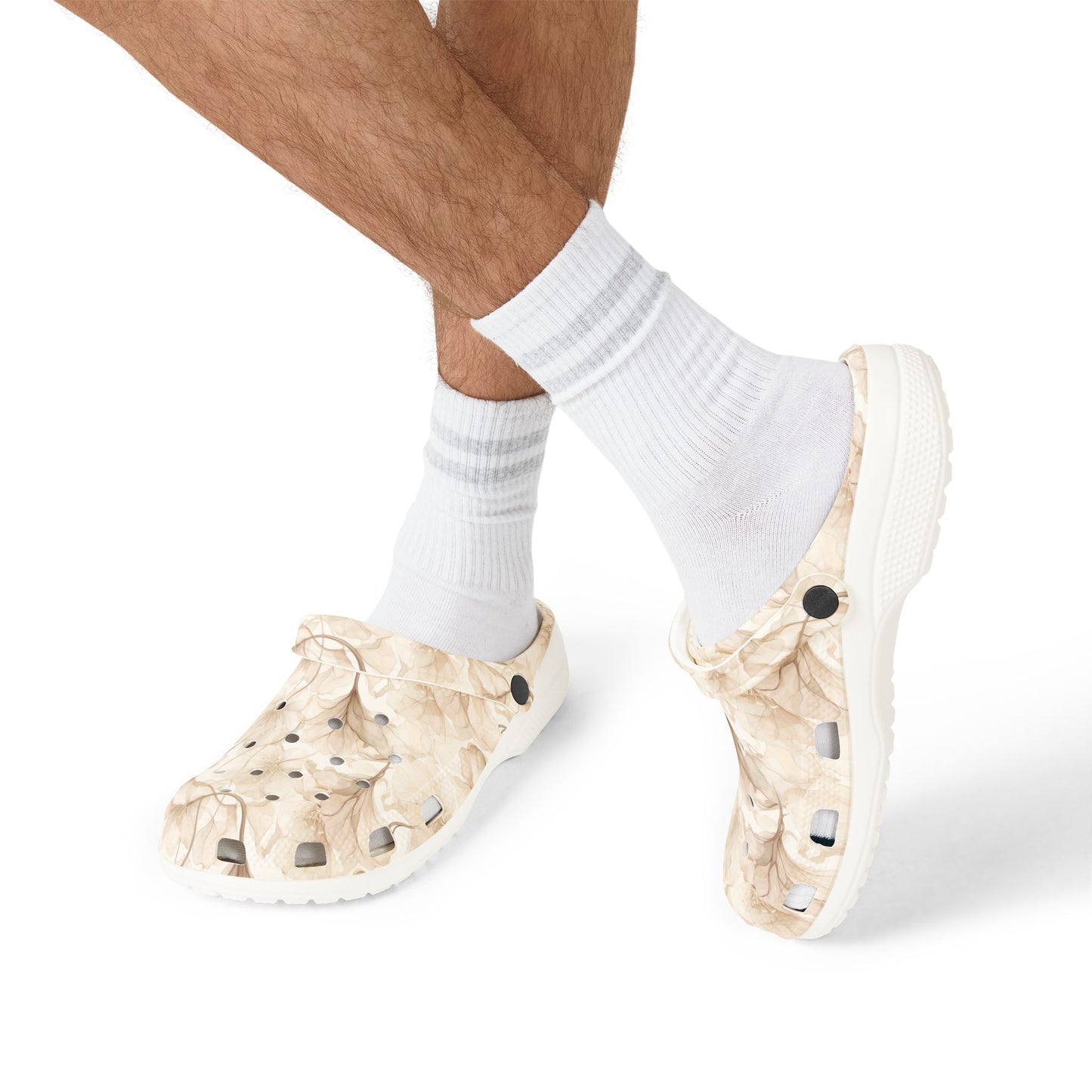 Beige Watercolor Floral Clogs — Lightweight EVA Foam Slip-On Shoes