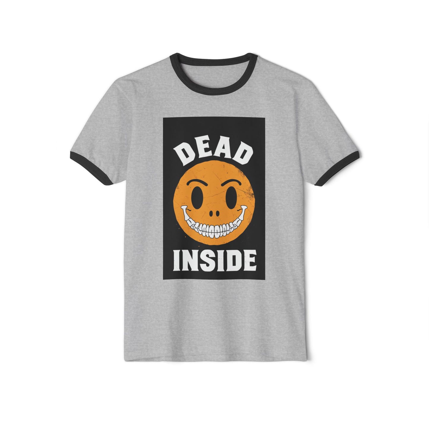 Ringer T-Shirt — 'Dead Inside' Grinning Smiley Graphic Tee