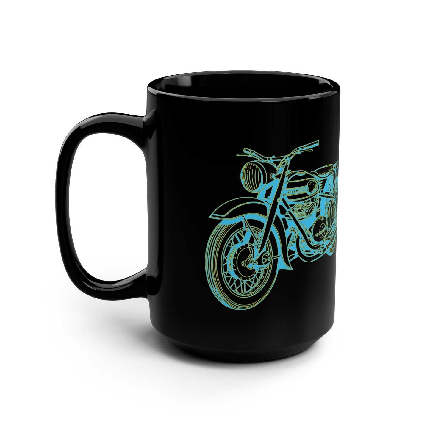 Motorcycle Sketch Black 15oz Mug — Vintage Bike Coffee Cup