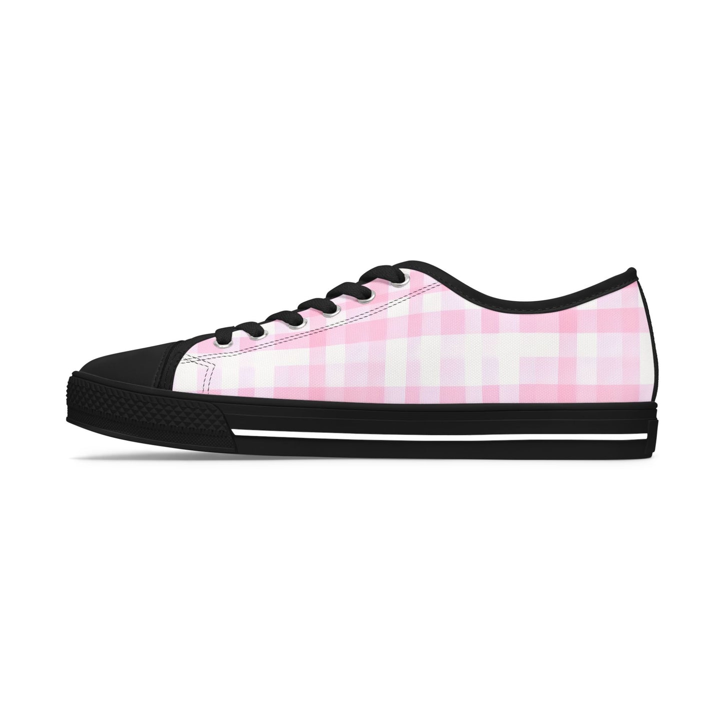 Pink Gingham Low Top Sneakers - Women's Casual Canvas Shoes