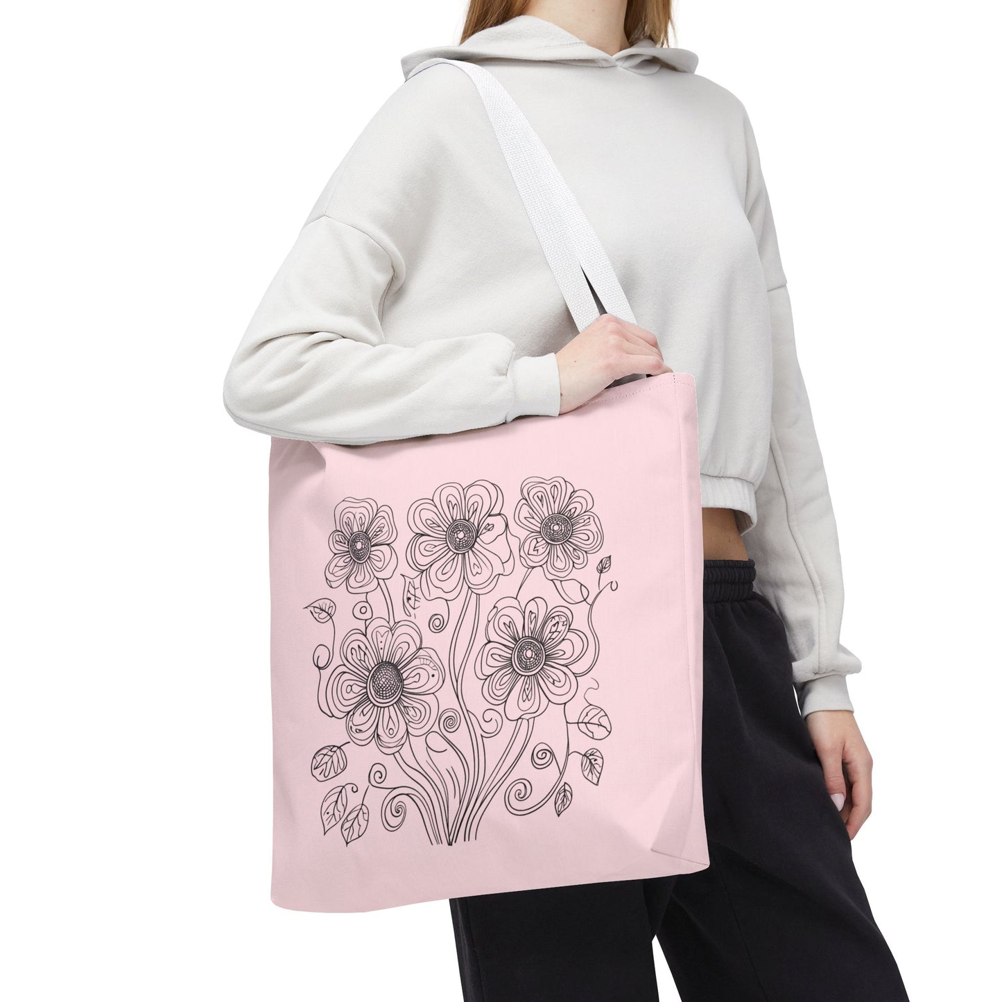 Floral Doodle Pink Tote Bag — Hand-Drawn Flower Design