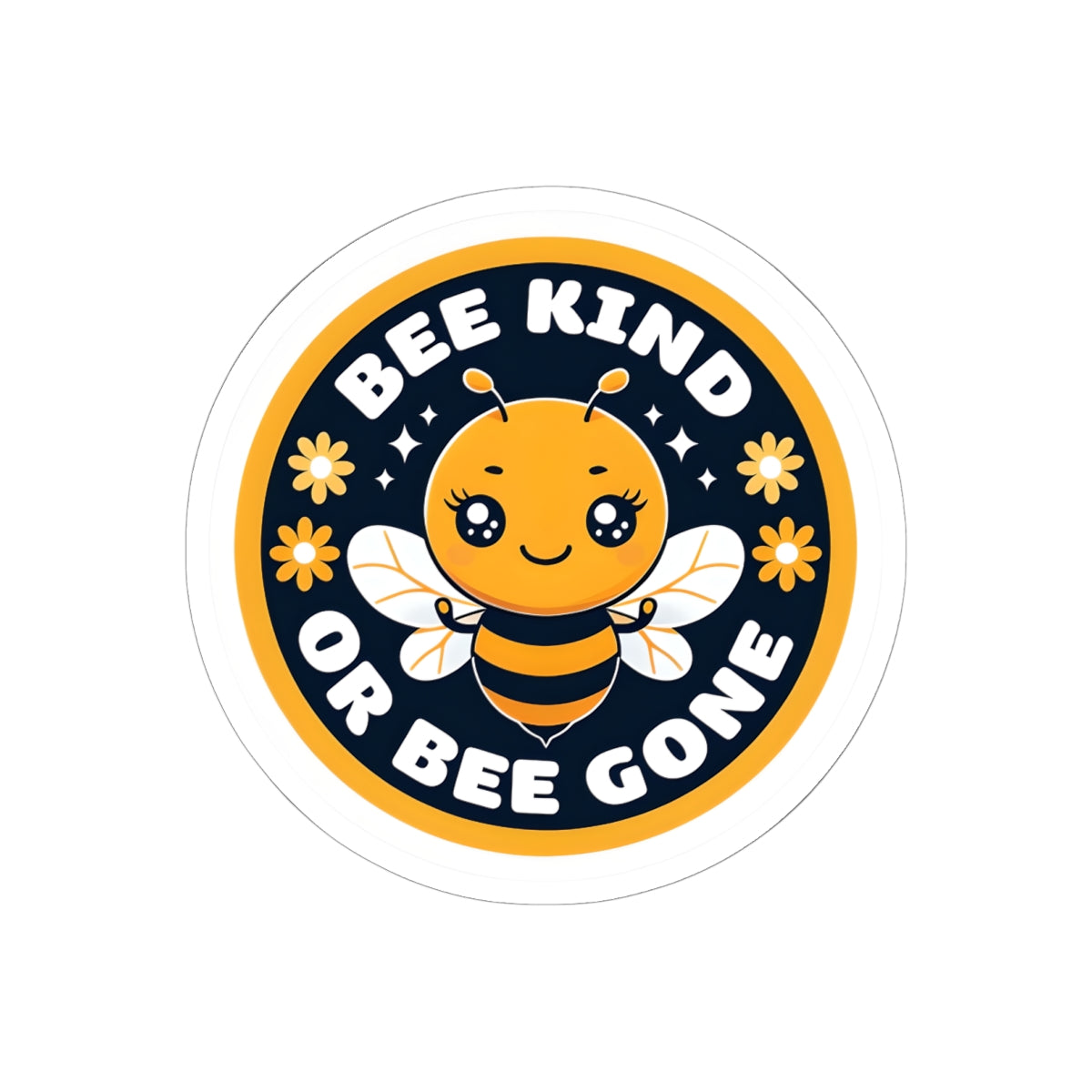 Bee Kind or Bee Gone Round Sticker — Cute Bumblebee Vinyl Kiss-Cut Sticker