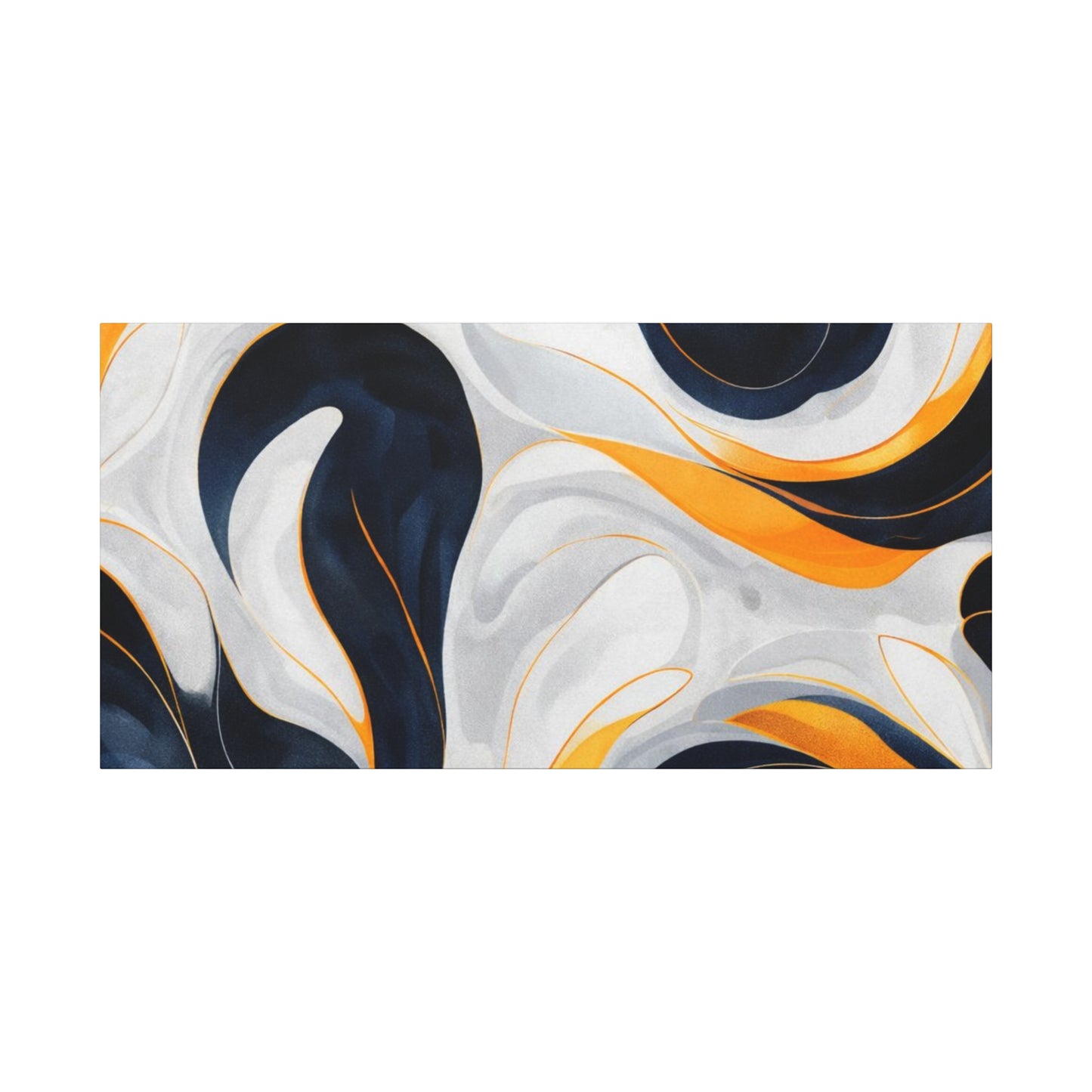 Abstract Fluid Art Matte Canvas Print — Navy, Gold & White Stretched Wall Art