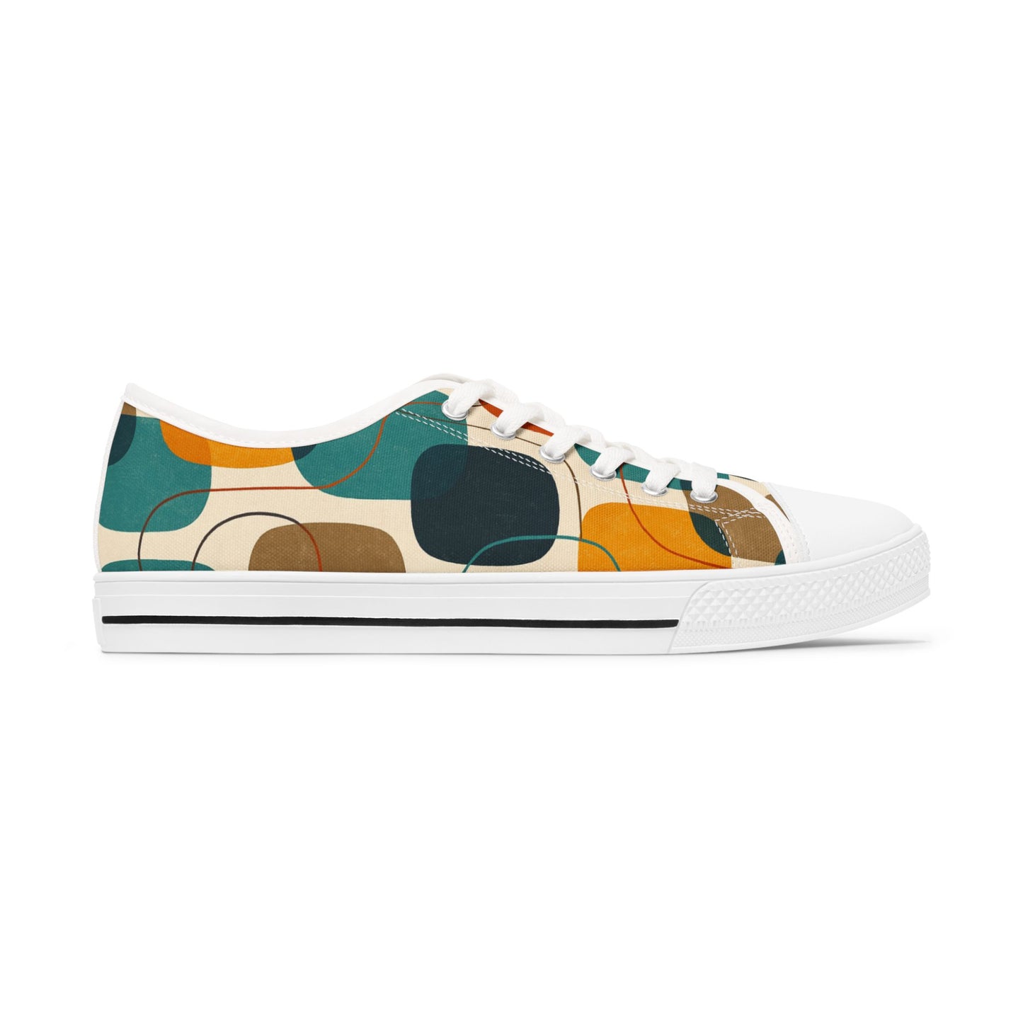 Low Top Sneakers — Retro Abstract Teal & Mustard Geometric Pattern