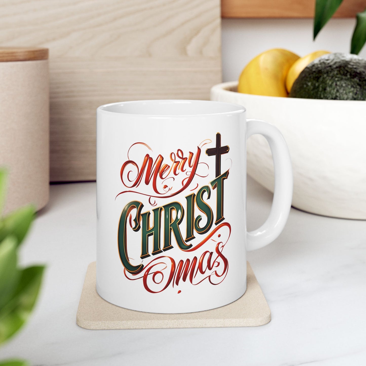 Christmas Ceramic Mug - Merry Christ-Mas Coffee Cup, Holiday Gift, Hot Cocoa Mug, Festive Kitchen Decor, Seasonal Beverage Mug