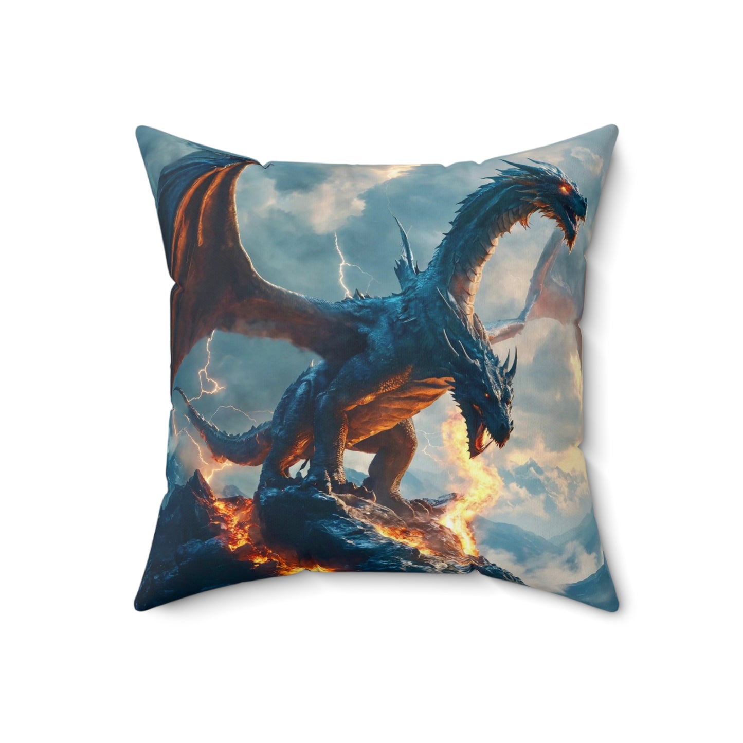 Dragon Storm Decorative Pillow — Fantasy Blue Fire Dragon Throw Pillow