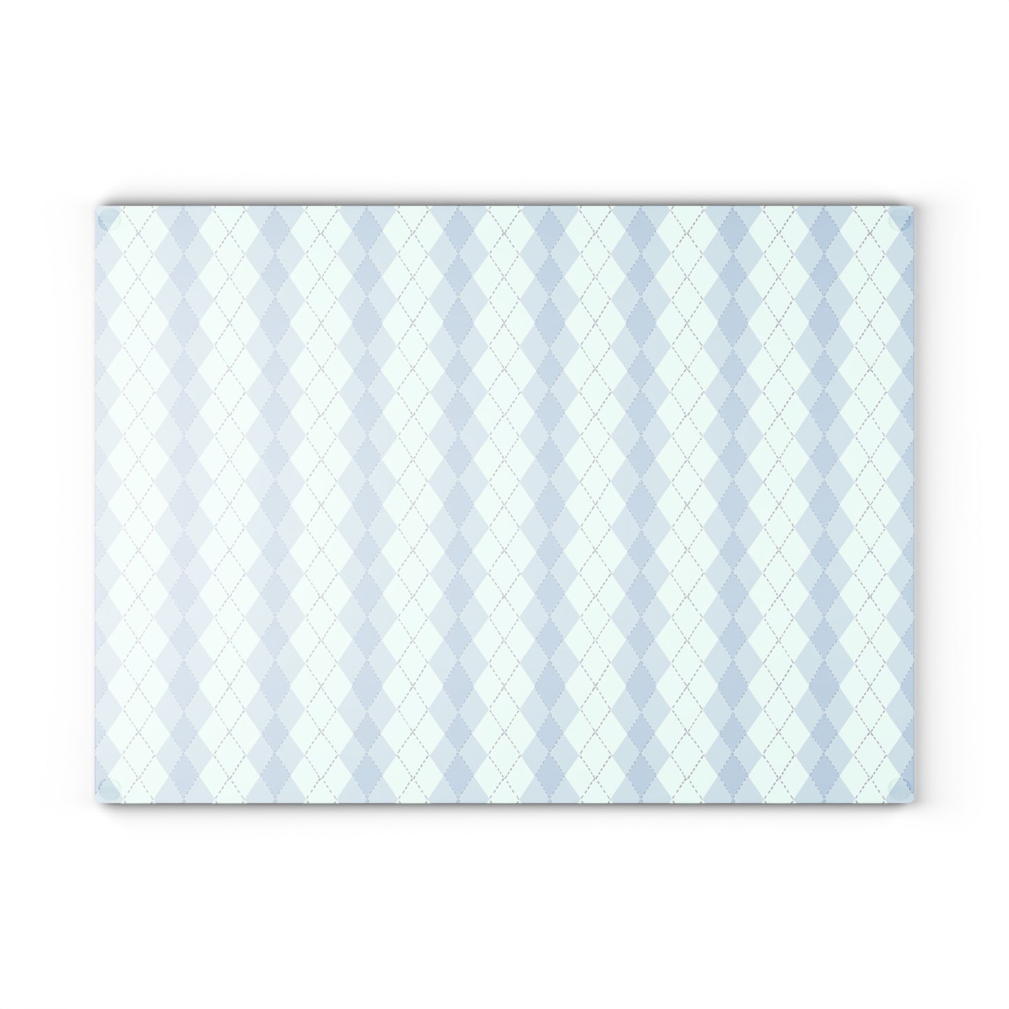 Argyle Pattern Glass Cutting Board — Blue Pastel Kitchen Prep Board