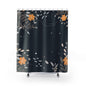 Dark Floral Shower Curtain — Modern Navy Bathroom Decor with Orange Blooms