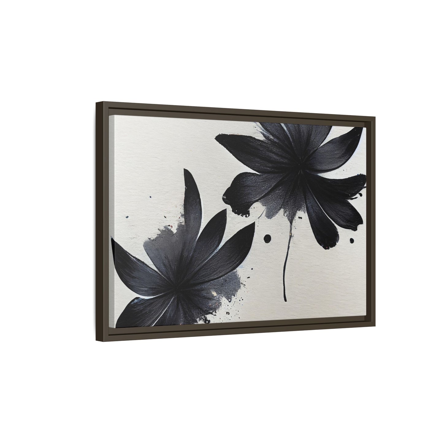 Framed Black Floral Matte Canvas Wall Art — Monochrome Botanical Print