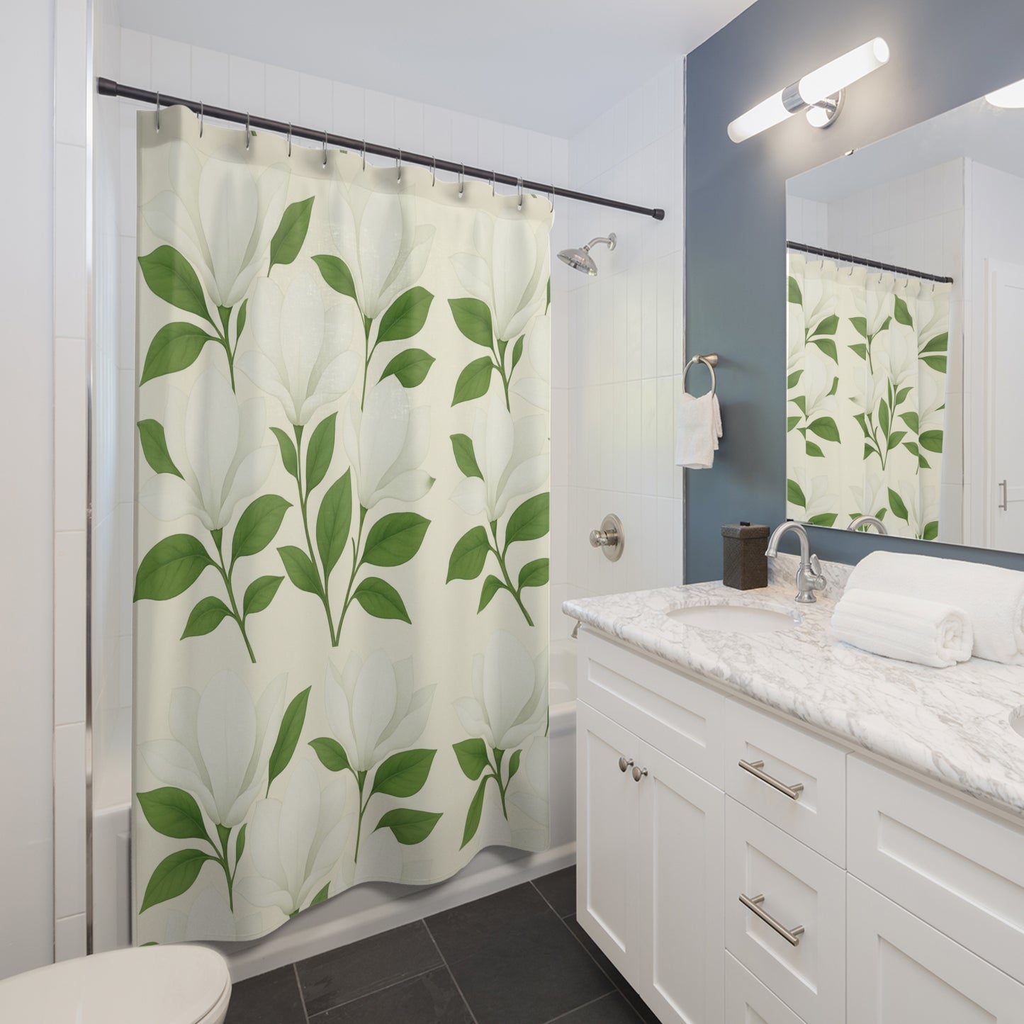 Shower Curtain - Elegant White Magnolia Floral Bathroom Decor