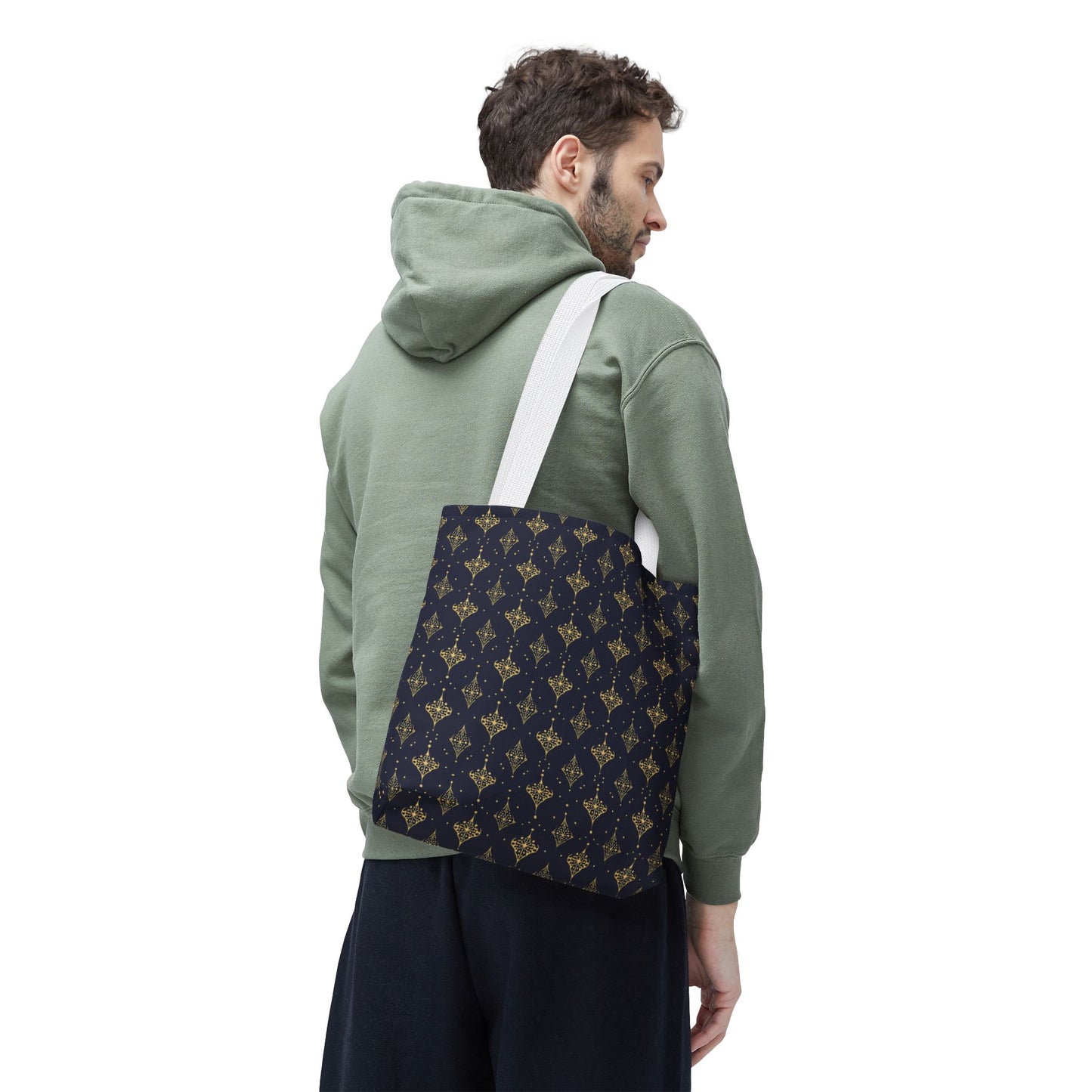 Navy & Gold Art Deco Tote Bag — Elegant Geometric Pattern All-Over Print