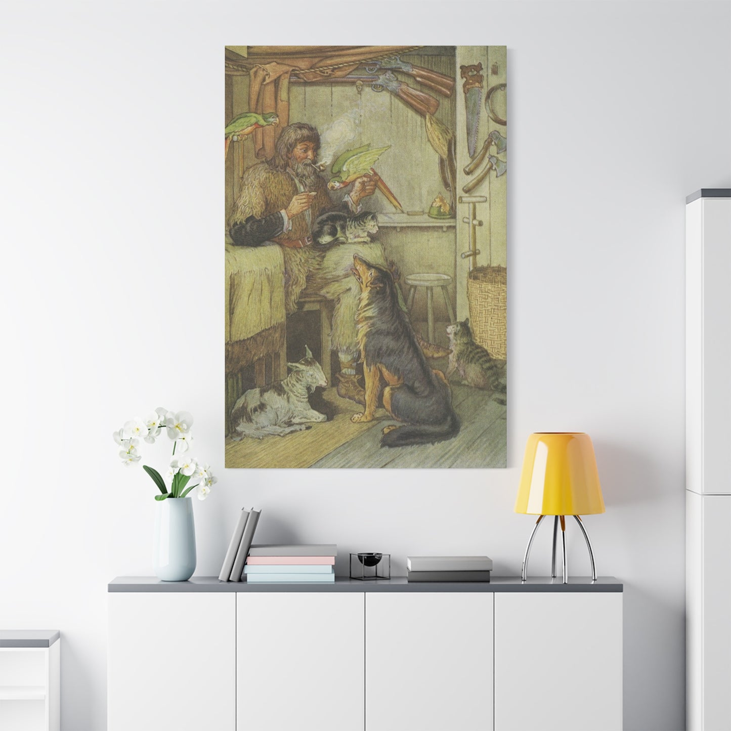 Vintage Cottage Animal Illustration Matte Canvas Print