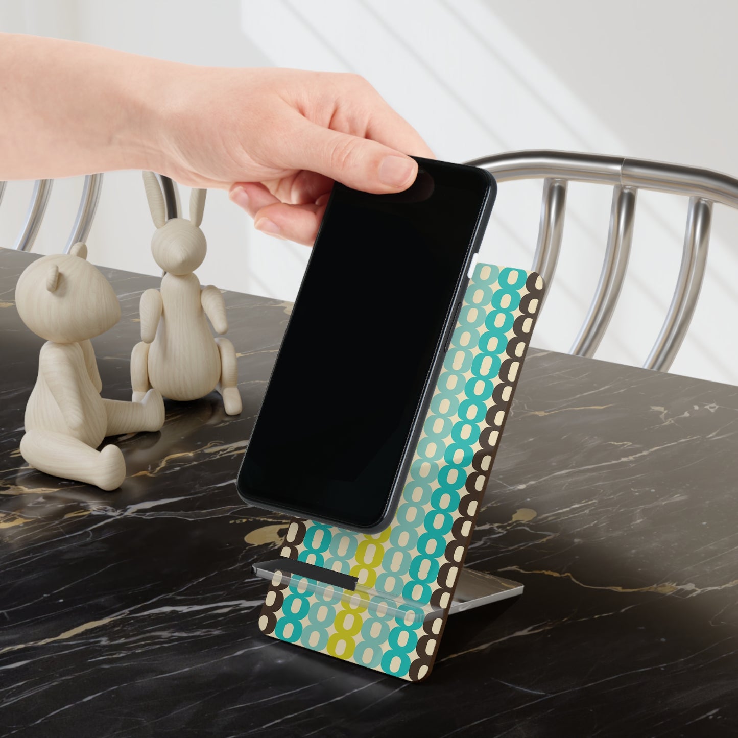 Retro Geo Pattern Phone Stand — Foldable Acrylic Mobile Display Stand